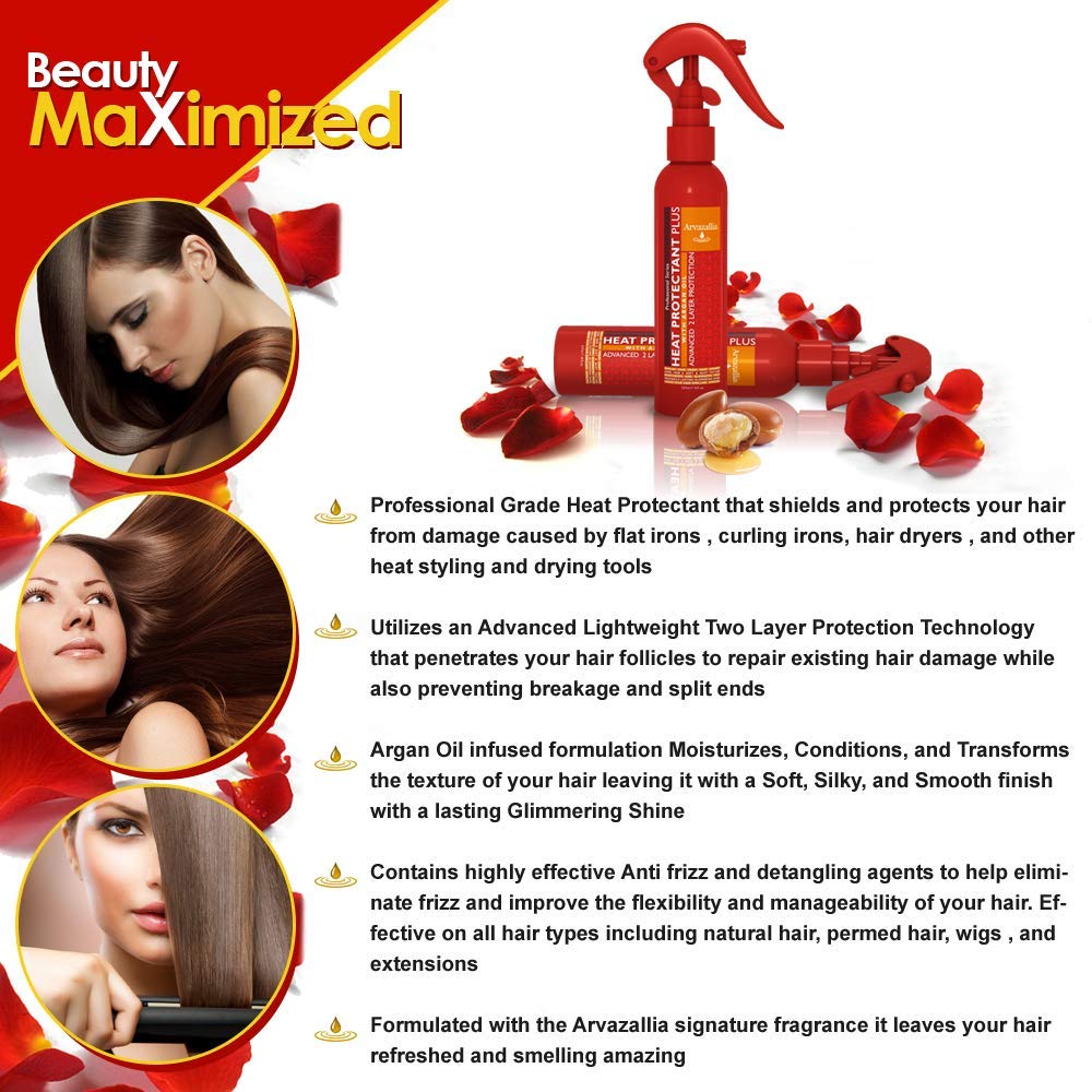 Arvazallia Heat Protectant Spray with Argan Oil - Professional Grade Thermal Protector, Leave-in Conditioner, Anti-frizz, and Shine Spray Beauty & Personal Care Arvazallia
