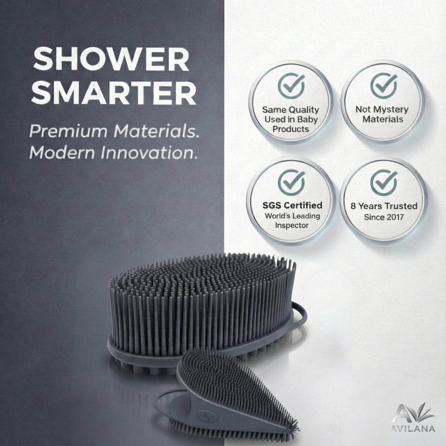 Avilana Premium Body Scrubber and Face Brush Set - Trusted Since 2017 - SGS Certified Silicone 2-in-1 Shower Kit, Dual Sided Gentle Exfoliating Loofah Beauty & Personal Care Avilana