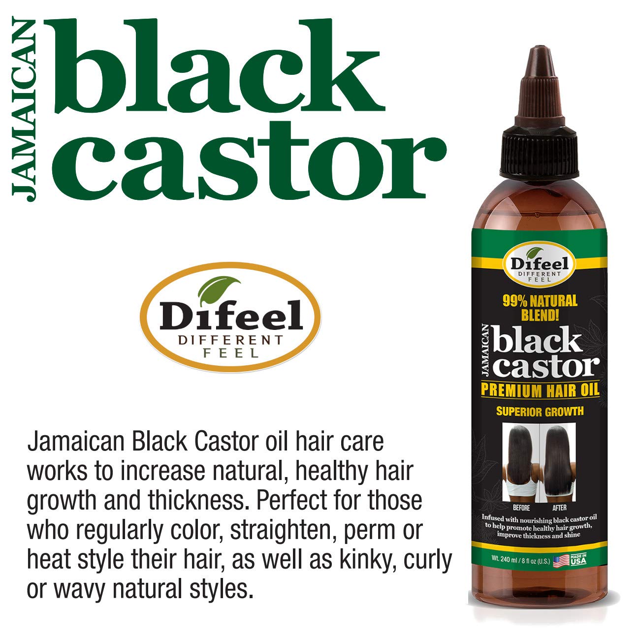 Difeel 99% Natural Blend Jamaican Black Castor Hair Oil 8 oz. Beauty & Personal Care Difeel