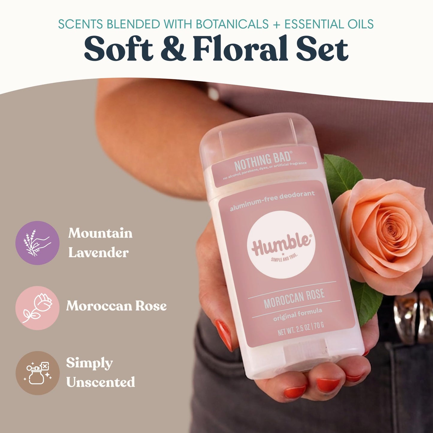 Humble Aluminum-Free Deodorant for Women & Men, Lavender, Rose & Unscented - Baking Soda-Free Natural Deodorant Stick for Sensitive Skin Beauty and Personal Care HUMBLE SIMPLE AND TRUE.