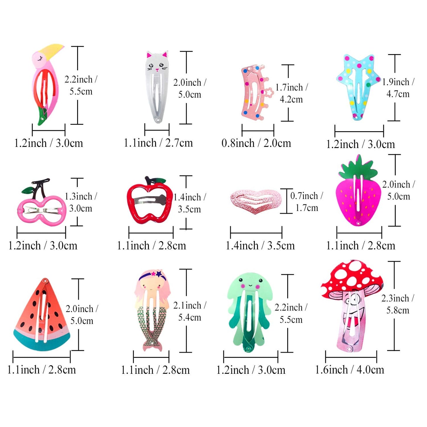 Girls Hair Clips Barrettes, Funtopia 80 Pcs Lovely Animal Fruit Printed Pattern Metal Snap Hair Clips Cartoon Design Hairpins for Kids Teens Pets Beauty & Personal Care Funtopia