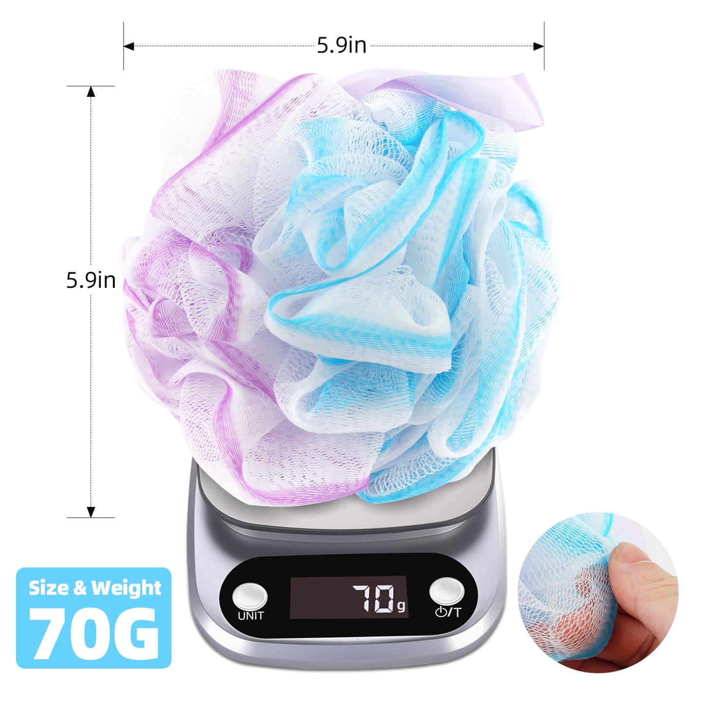 Chuya Bath Sponges Loofahs 70 Grams Large Size,4 Pack Shower Sponge Exfoliating Cleaning Bath Loofa Body Scrubber Balls for Women Men Children Washing Beauty and Personal Care Chuya
