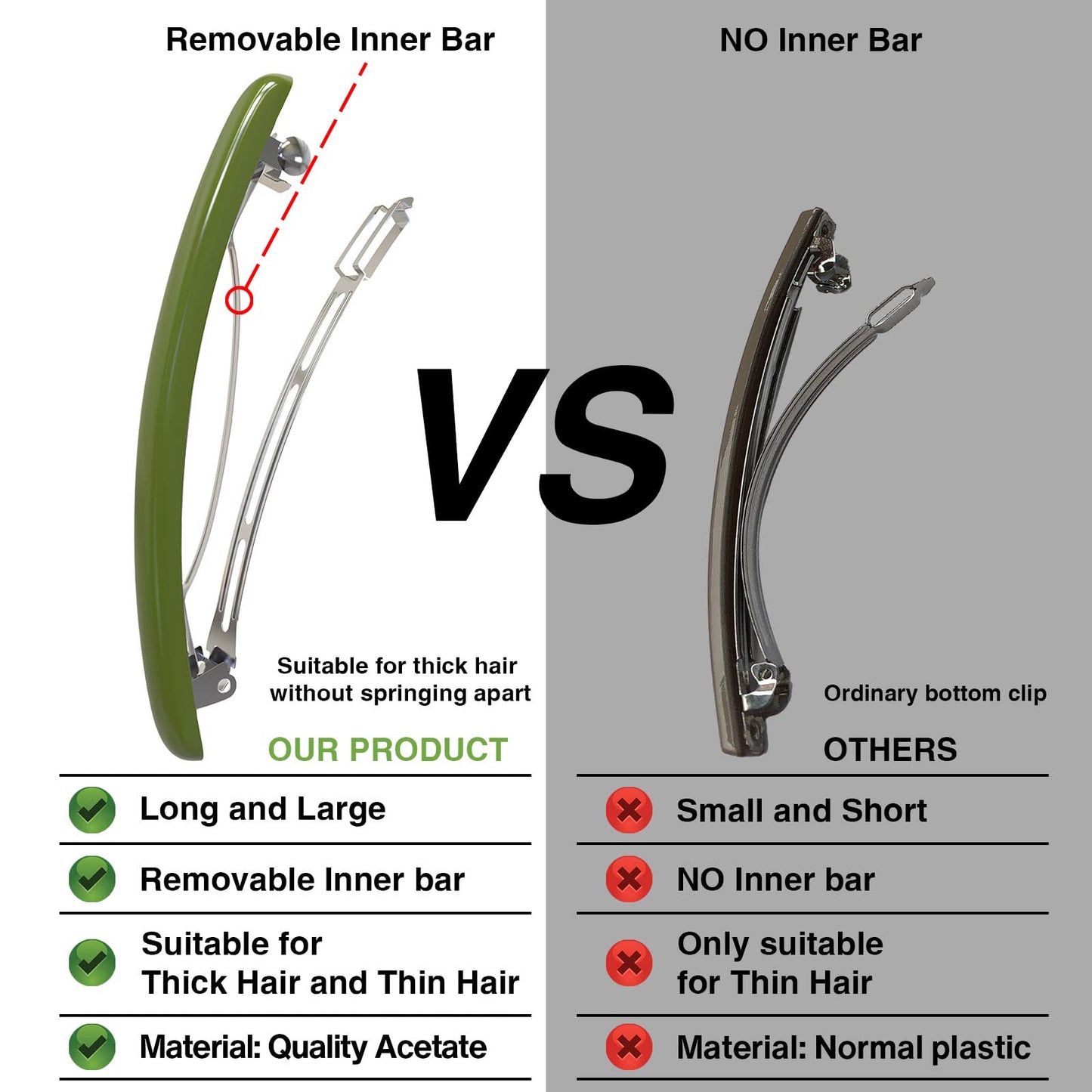 HYFEEL Skinny Hair Barrettes for Women Long Simple Acrylic French Hair Clips Elegant Classic Hairpins Steel Clip Clamp Girls Hair Accessories Navy Beauty & Personal Care HYFEEL