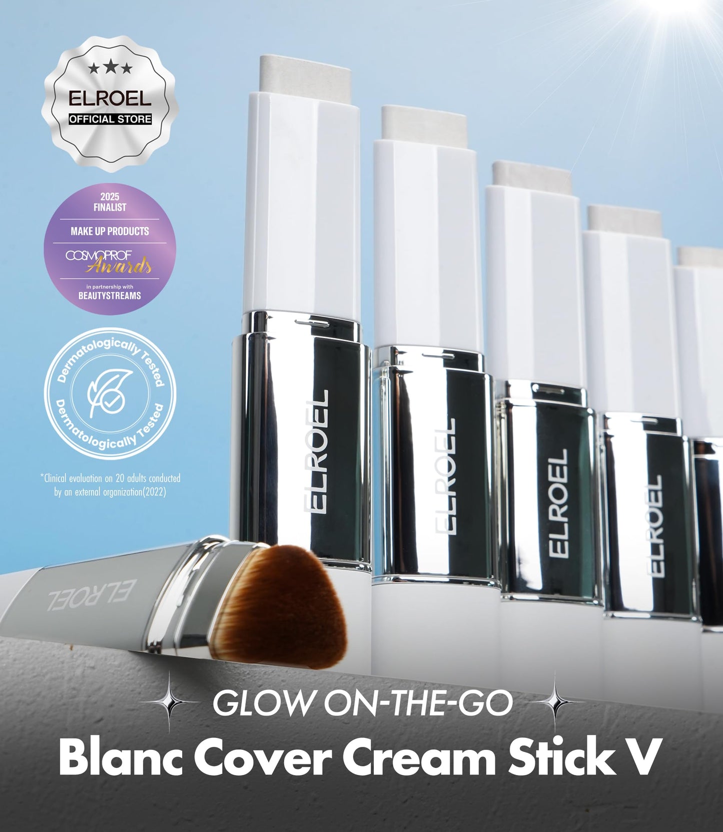 ELROEL Blanc Cover Cream Stick V White - Korean Color-Changing Foundation Stick with Volufiline - Medium to Full Coverage Dewy Finish Base Makeup Beauty and Personal Care ELROEL