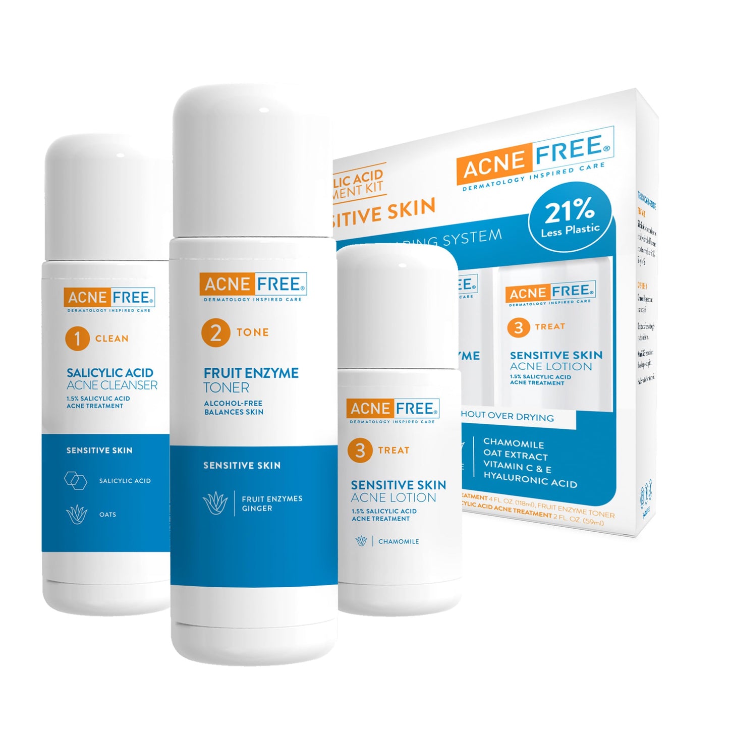 AcneFree 24Hr Acne Clearing System for Sensitive Skin, 3-Step Kit with 1.5% Salicylic Acid - Gentle, Alcohol-Free Cleanser, Toner & Lotion Beauty & Personal Care AcneFree