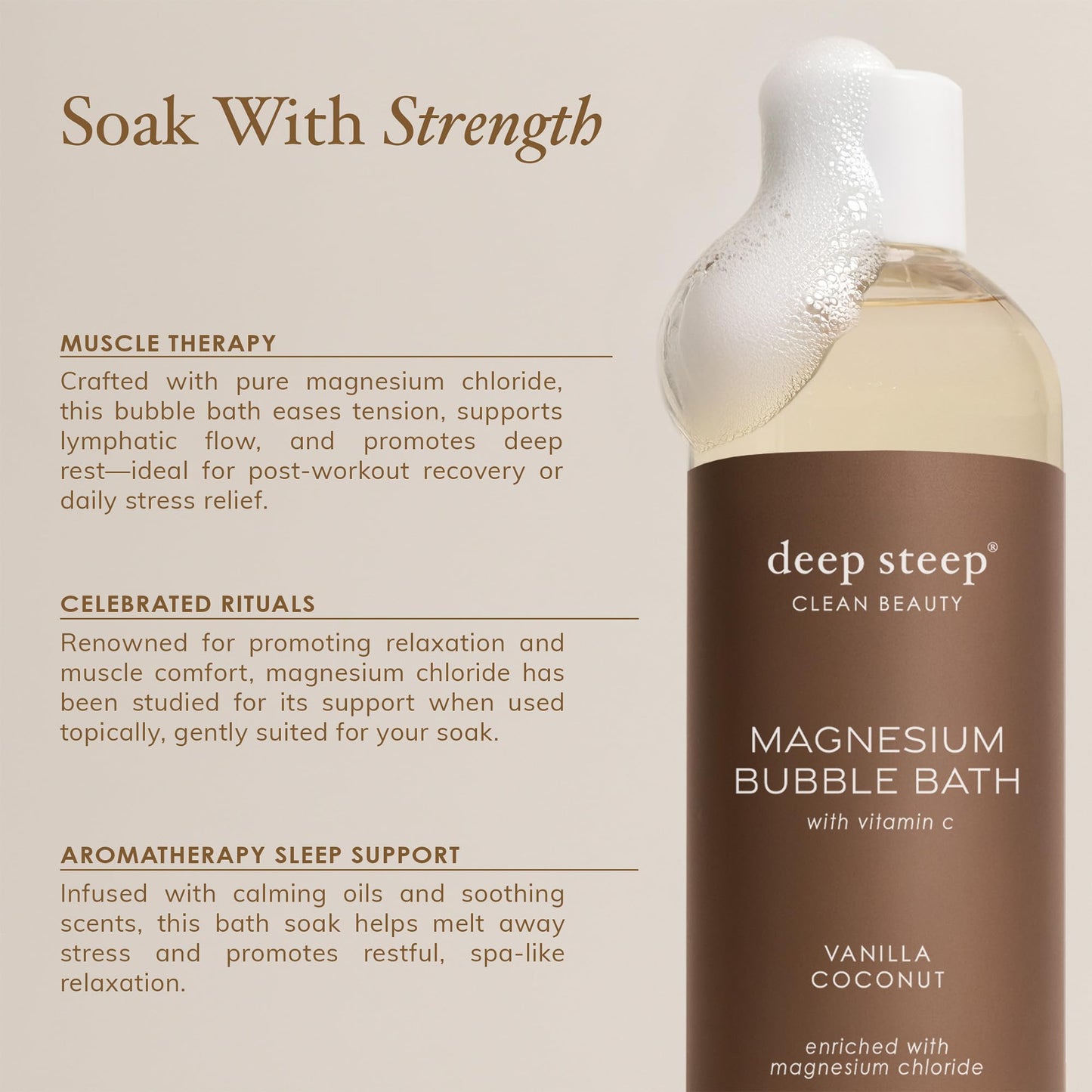 Deep Steep Magnesium Bubble Bath, 15.6 oz - Foaming Soak with Magnesium, Coconut Oil, Aloe, Vitamin C, Shea Butter & Argan Oil - Vegan, Clean Beauty Beauty and Personal Care Deep Steep