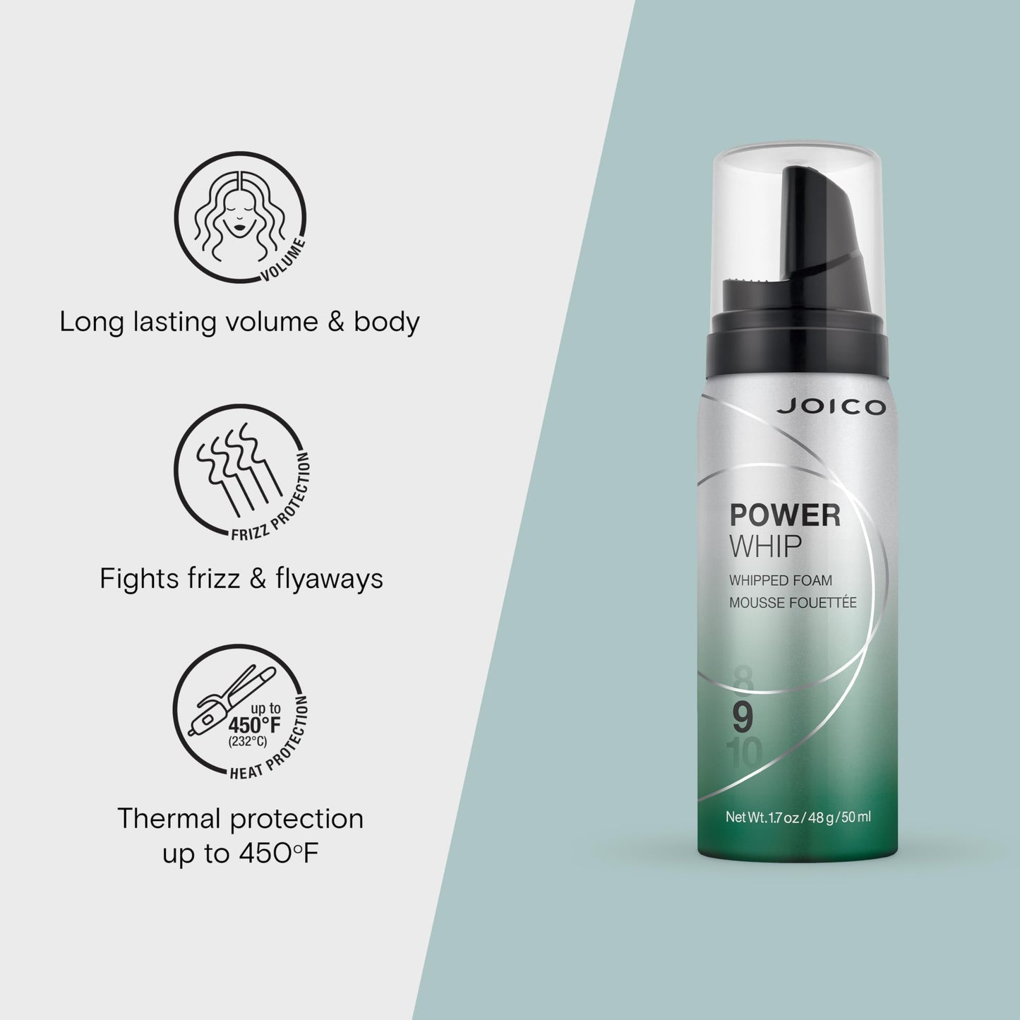 Joico Power Whip Whipped Foam | For Most Hair Types | Add Volume & Body | Thermal Heat, Humidity, & Pollution Protection | Boost Shine | Control Frizz Beauty & Personal Care Joico
