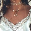 DoubleNine Star Pendant Layering Necklaces Tassels Charm 2 Way Choker Gold Sequins Chic Dainty Jewelry Accessories for Bridesmaid Women Girl set of 2 Beauty & Personal Care Doubnine