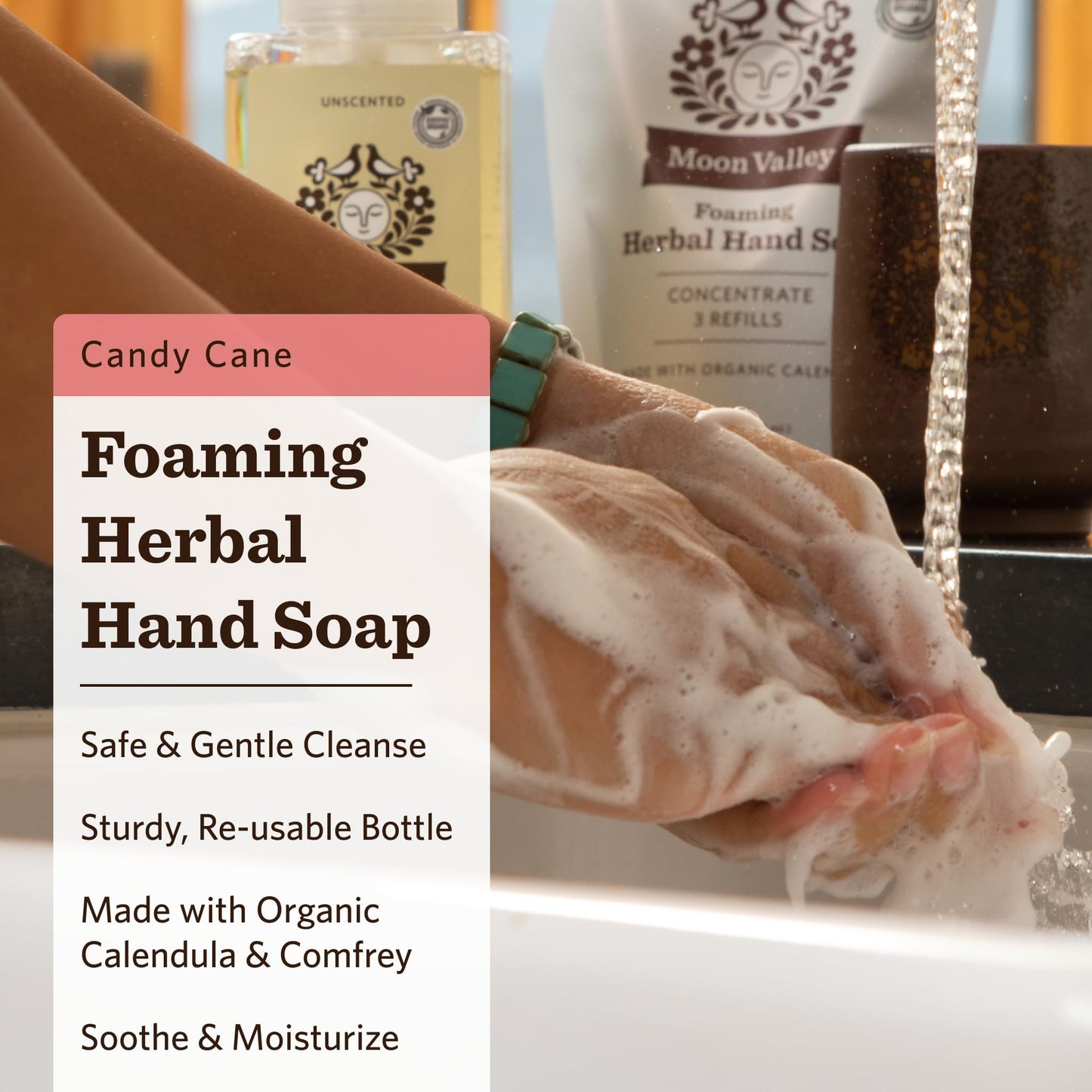 Moon Valley Herbal Foaming Hand Soap, Vegan (Candy Cane, Recyclable Bottle) Beauty & Personal Care Moon Valley Organics