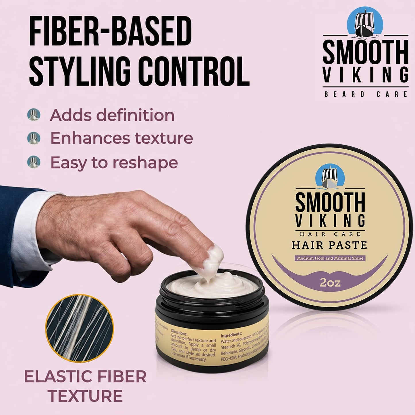 Smooth Viking Hair Paste for Men - Natural Matte Styling Paste for Textured Messy Hairstyle Hair Cream, Hair Styling Cream with Minimal Shine & Medium Beauty & Personal Care SMOOTH VIKING BEARD CARE