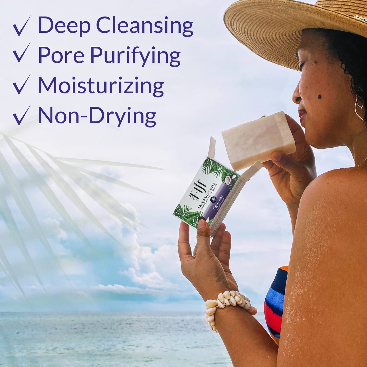 Coco Fiji Soap Bar for Face and Body Infused With Organic Coconut Oil, Peppermint, Essential Oil, Natural Soap for Moisturizing & Pore Purifying Skin Beauty & Personal Care Organic Fiji