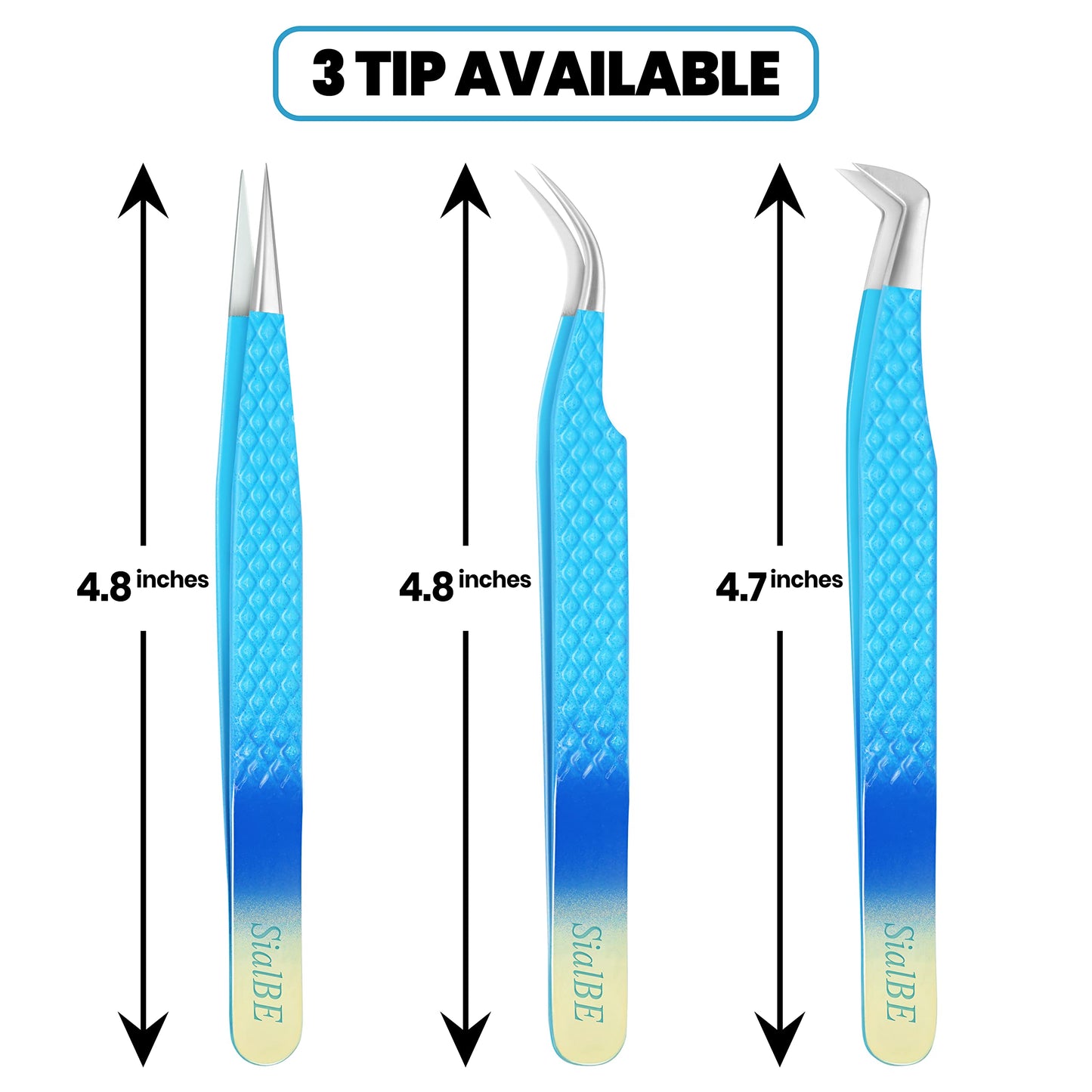 Eyelash Extension Tweezers-3 Pcs Diamond Grip Lash tweezers For Eyelash Extensions-SialBE Straight And Curved L-Shape Eyelash Tweezers, Tweezers Beauty & Personal Care SialBE