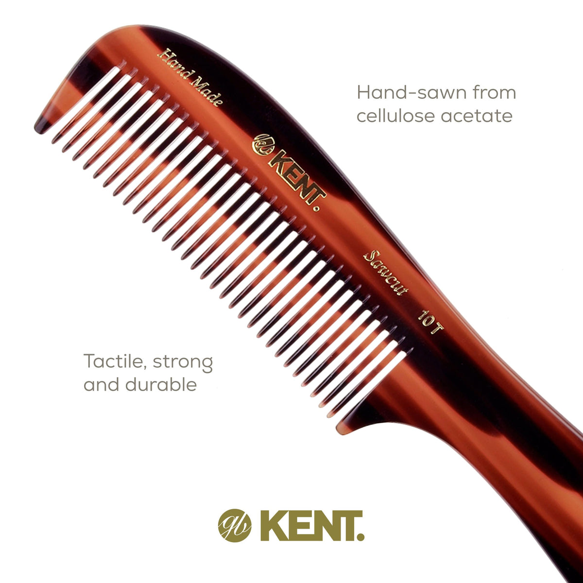 Kent 10T Large Detangler Comb, Handmade Wide Tooth Comb for Curly Hair, Detangling Combs For Wet and Dry Hair, Combs for Thick Hair, Saw-Cut and Hand