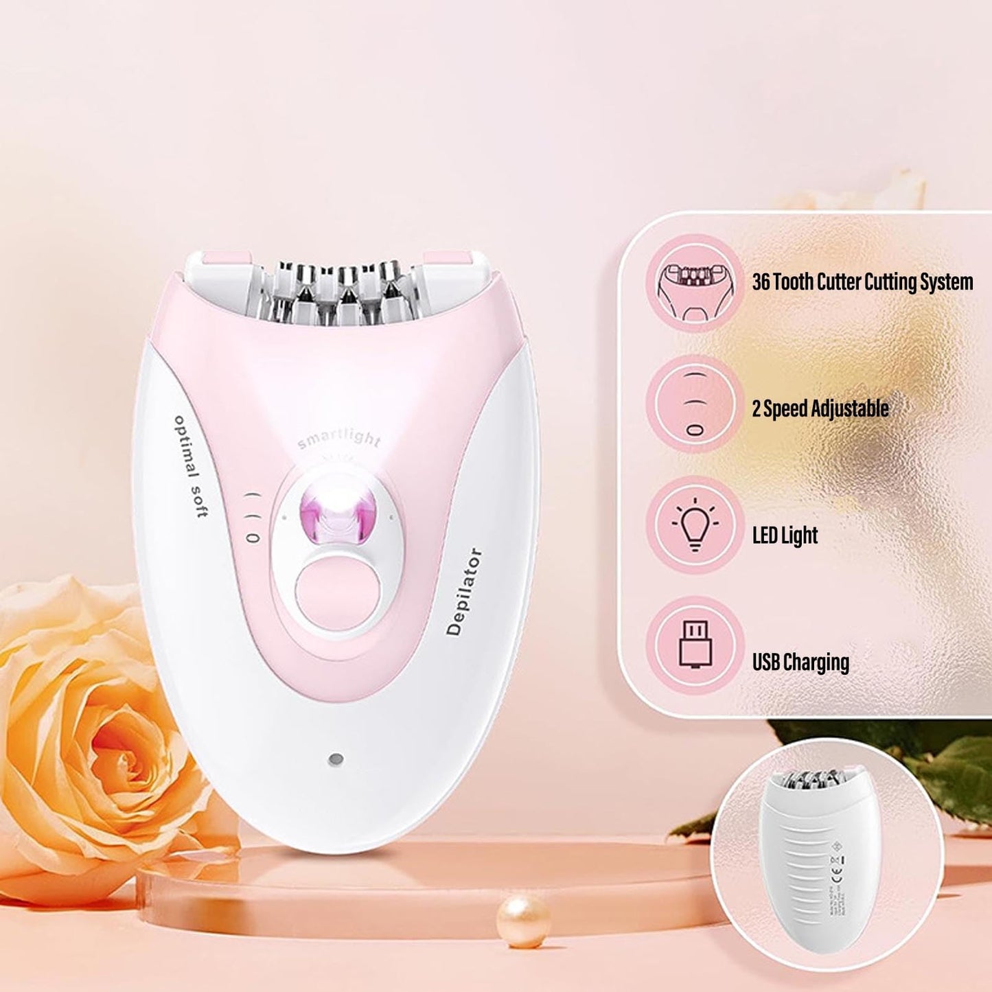ZJchao Epilator for Women LED Light Hair Removal Device 2 Speed Settings USB Rechargeable Cordless Electric Epilator for Bikini Legs Arms ABS Material Beauty and Personal Care ZJchao