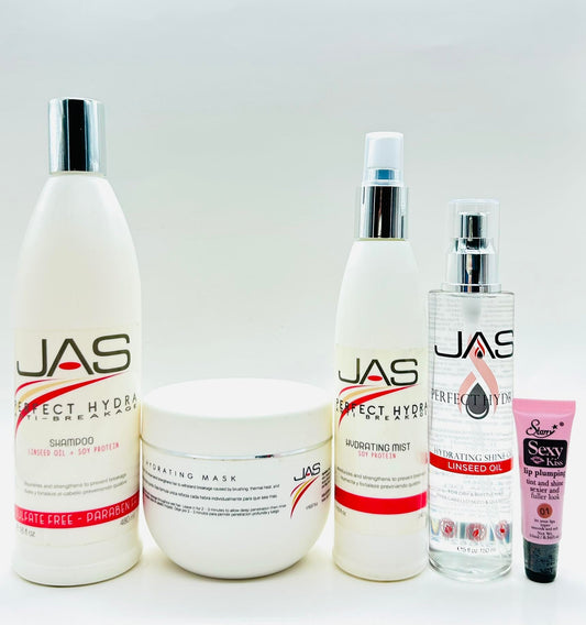 JAS Perfect Hydra Anti-breakage Shampoo & Conditioner 16 oz, Hydrating Mist 8 oz & Serum 5 fl oz with Linseed Oil + Soy Protein "Free Starry Sexy Kiss Beauty & Personal Care JAS Systems