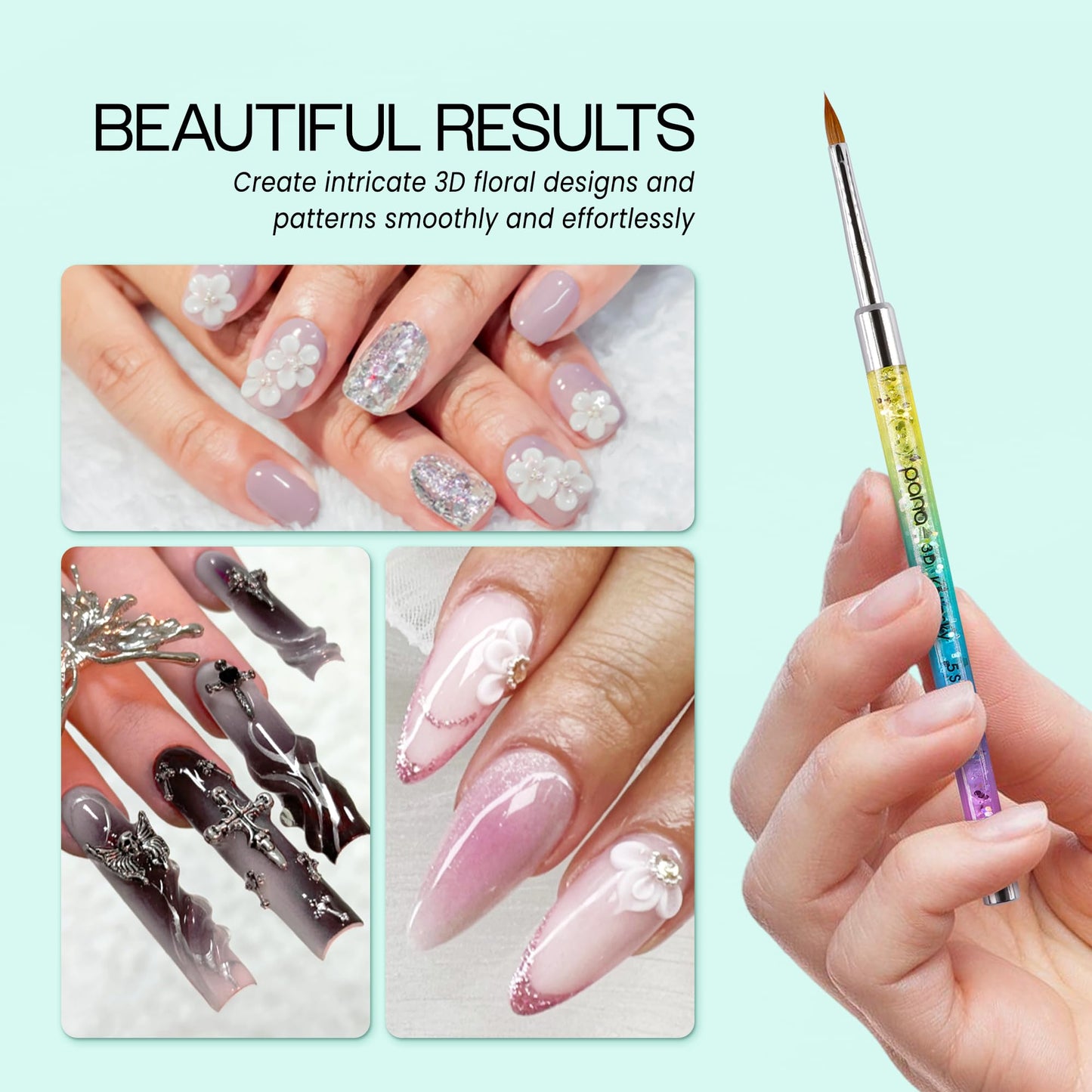 PANA Kolinsky 3D Acrylic Nail Brushes with Liquid Glitter Handle - For Professional Acrylic Powder Liquid Manicure Pedicure (Rainbow Color, Size #5) Beauty & Personal Care PANA