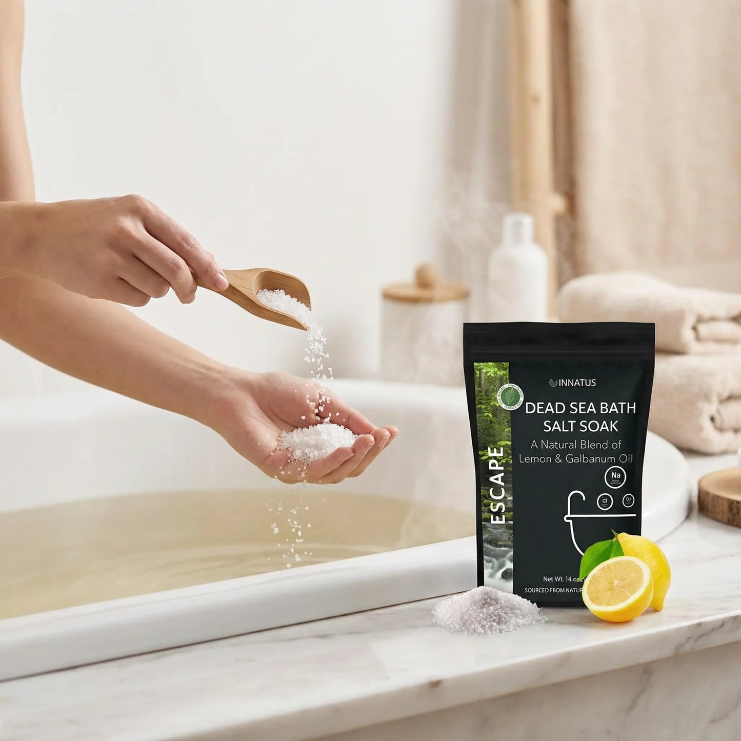 Dead Sea Soothing Bath Salt Soak with 21 Minerals - Relaxing, Detoxifying, and Nourishing for Skin - 14oz, Infused with Essential Oils - Rejuvenate Beauty and Personal Care INNATUS