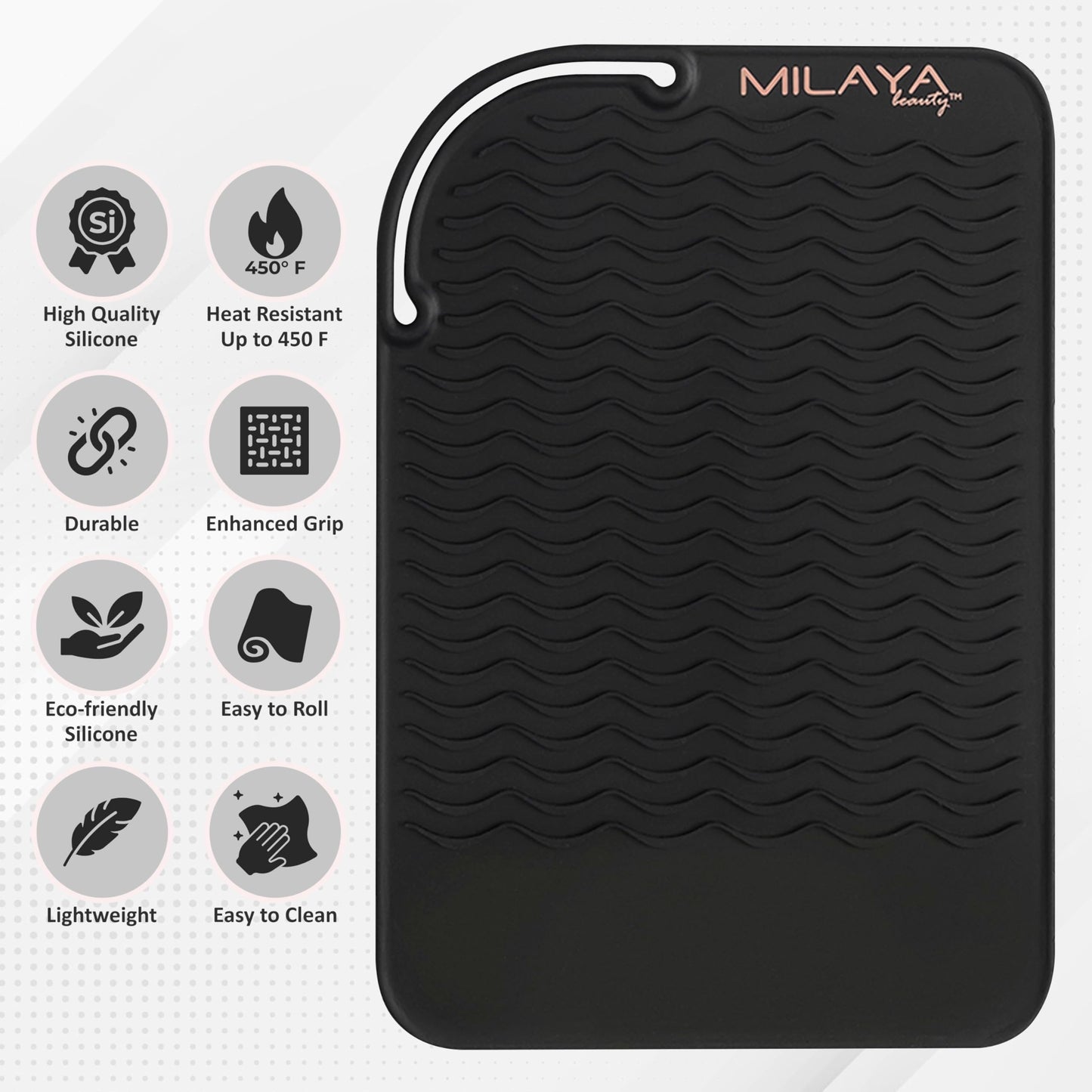 Milaya Beauty Vanity Accessories Heat Resistant Mat - Silicone Flat Iron & Curling Iron Holder, Non-Slip Vanity Mat & Hot Tool Mat for Home, Salon, or Beauty & Personal Care Milaya Beauty