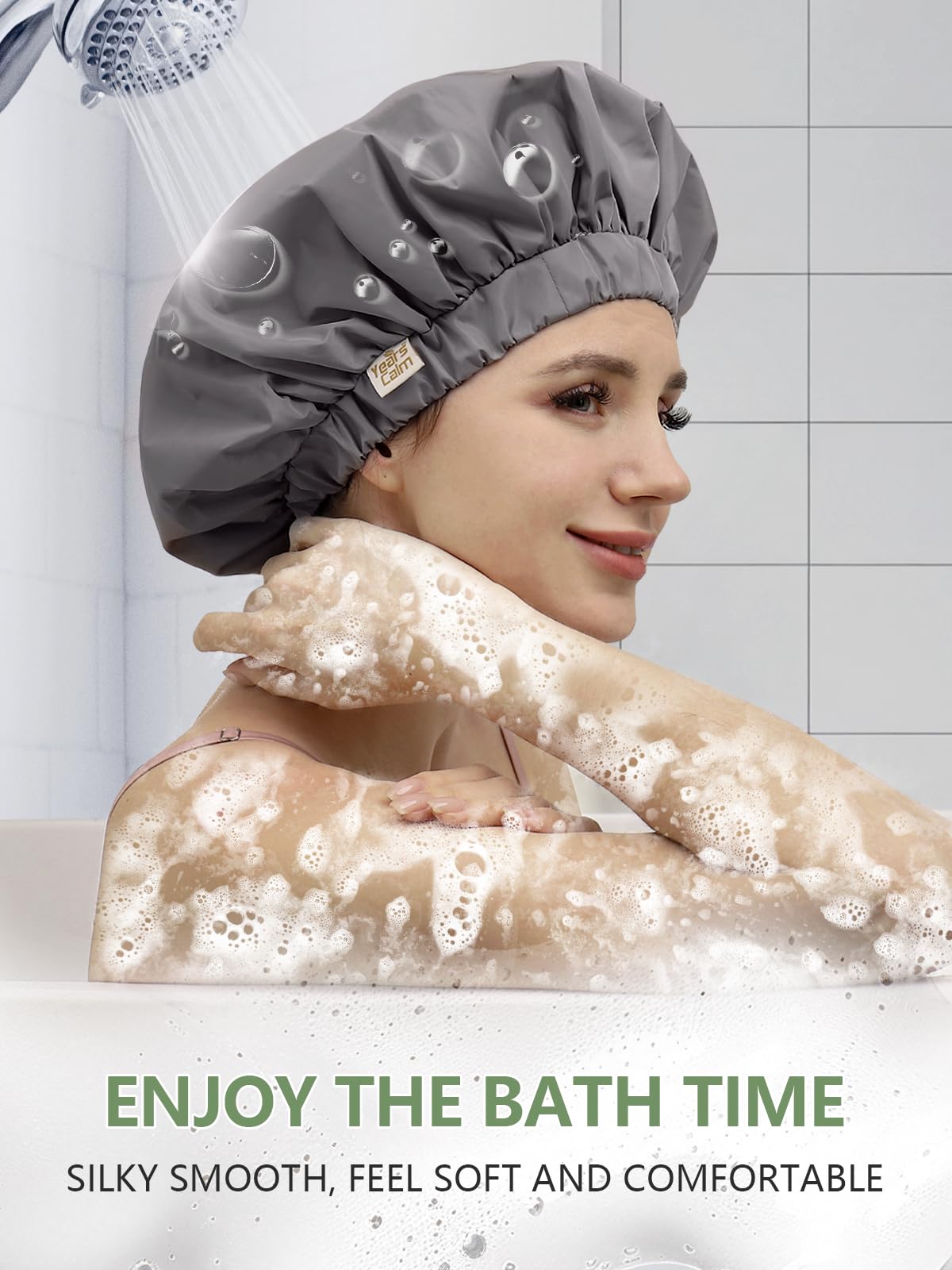 Years calm Reusable Waterproof Shower Caps for Women, Hair Caps for Showers, Double-Layer Elastic Design, for All Hairstyles, Travel-Friendly (grey) Beauty and Personal Care Years calm