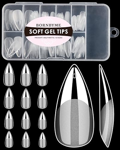 Soft Gel Nail Tips Medium Stiletto, 120PCS Pre Buff Full Cover Shaped Nail Extenison Tips Half Matte Gel Nail Tips BORNBYME Beauty & Personal Care BORNBYME