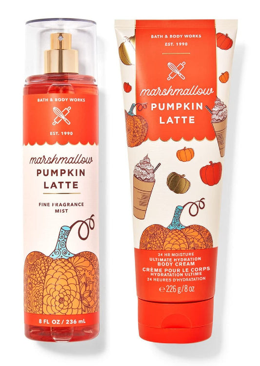 Bath and Body Works - Marshmallow Pumpkin Latte - Ultra Shea Body Cream and Fine Fragrance Mist -8 Oz