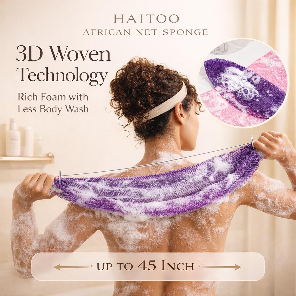 African Net Sponge Authentic, 3 Pieces African Exfoliating Net Sponge Body Back Scrubber Exfoliating Washcloth for Shower Bath for All Types Skin Beauty and Personal Care HAITOO