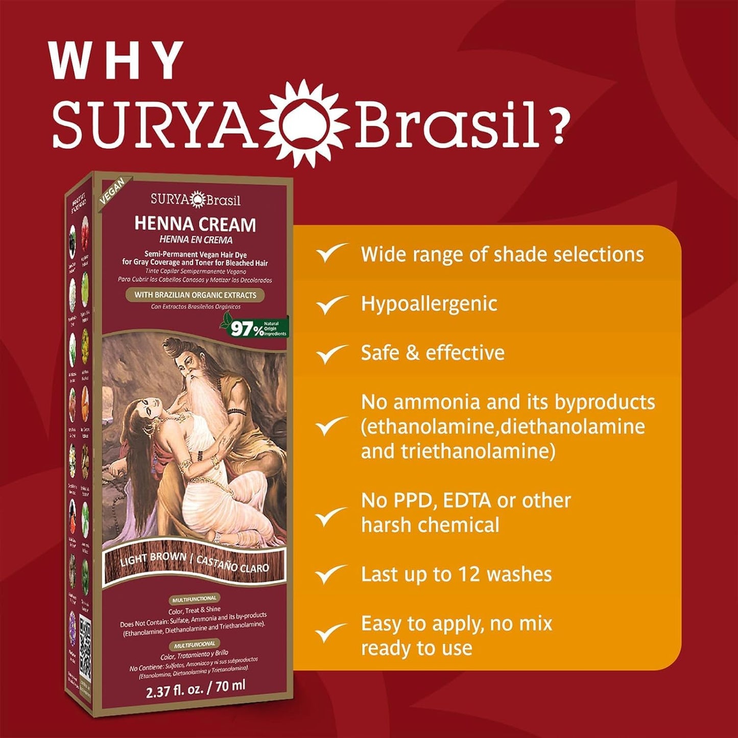 Henna Light Brown Cream Surya Nature, Inc 2.31 oz Cream Beauty & Personal Care Surya Brasil