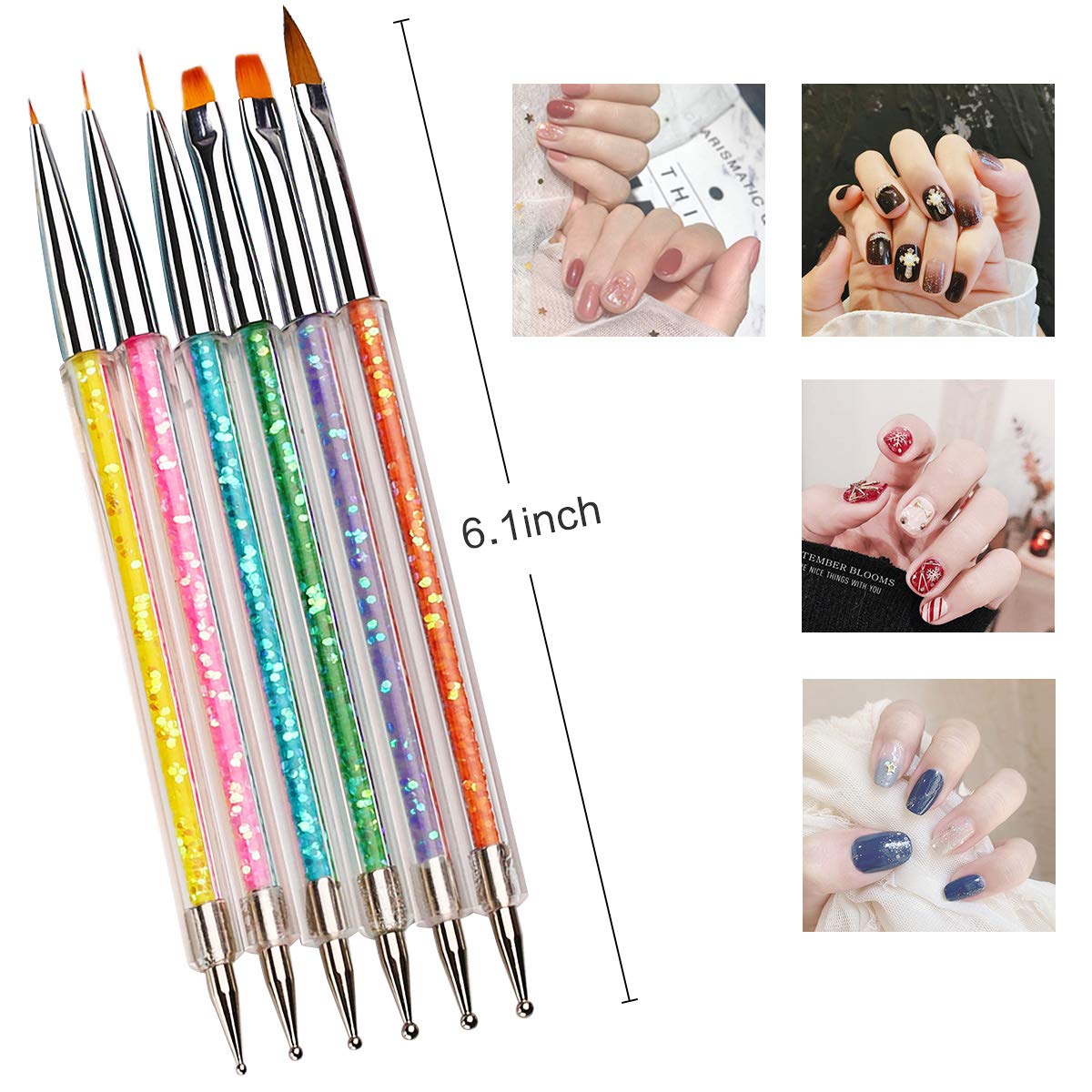 iminoo 6PCS Nail Art Brushes,Double Ended Nail Liner Brush Dotting Pen Nail Art Point Drill Drawing Tools,Double Ended Nail Art Brushe for DIY Nail Beauty & Personal Care iminoo