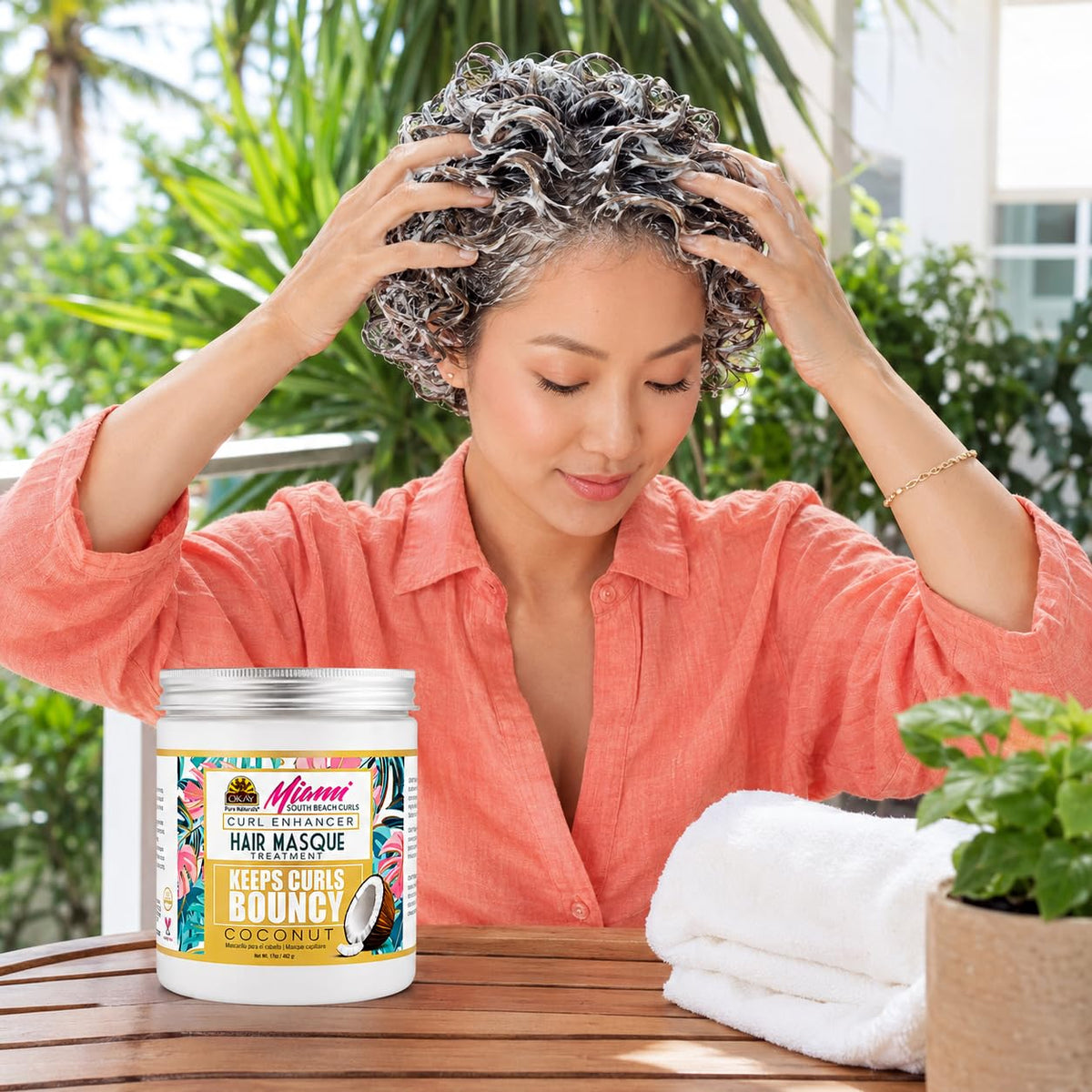 OKAY Miami South Beach Hair Masque 17 oz - Deep Conditioning Hair Mask for Dry, Damaged & Curly Hair - Hydrating Repair Treatment with Coconut, Argan