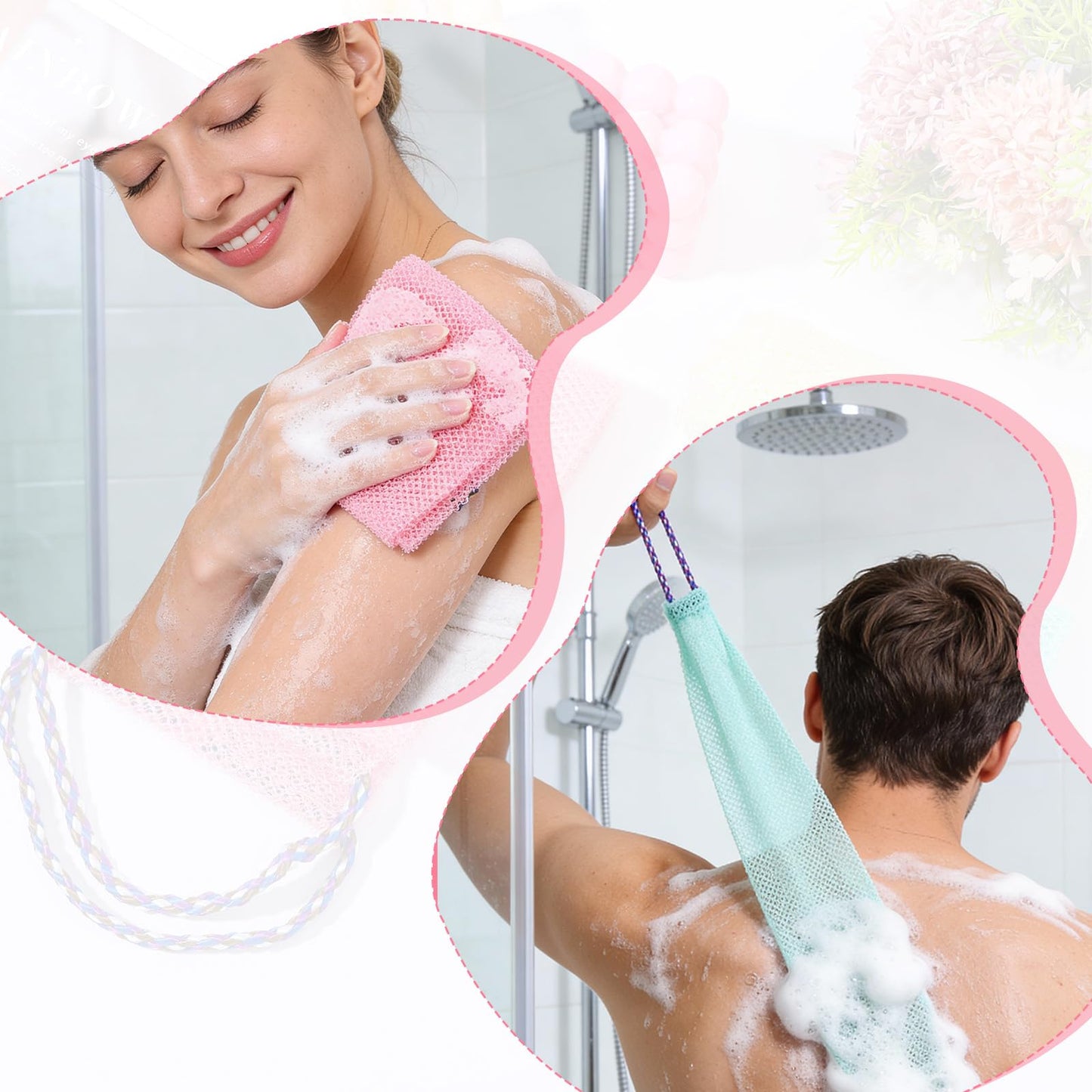 WJIAAA 3 Pieces African Net Sponge with Handles, Back Scrubber for Shower Exfoliating, Stretchable Authentic African Exfoliating Net Sponge Back Beauty and Personal Care WJIAAA