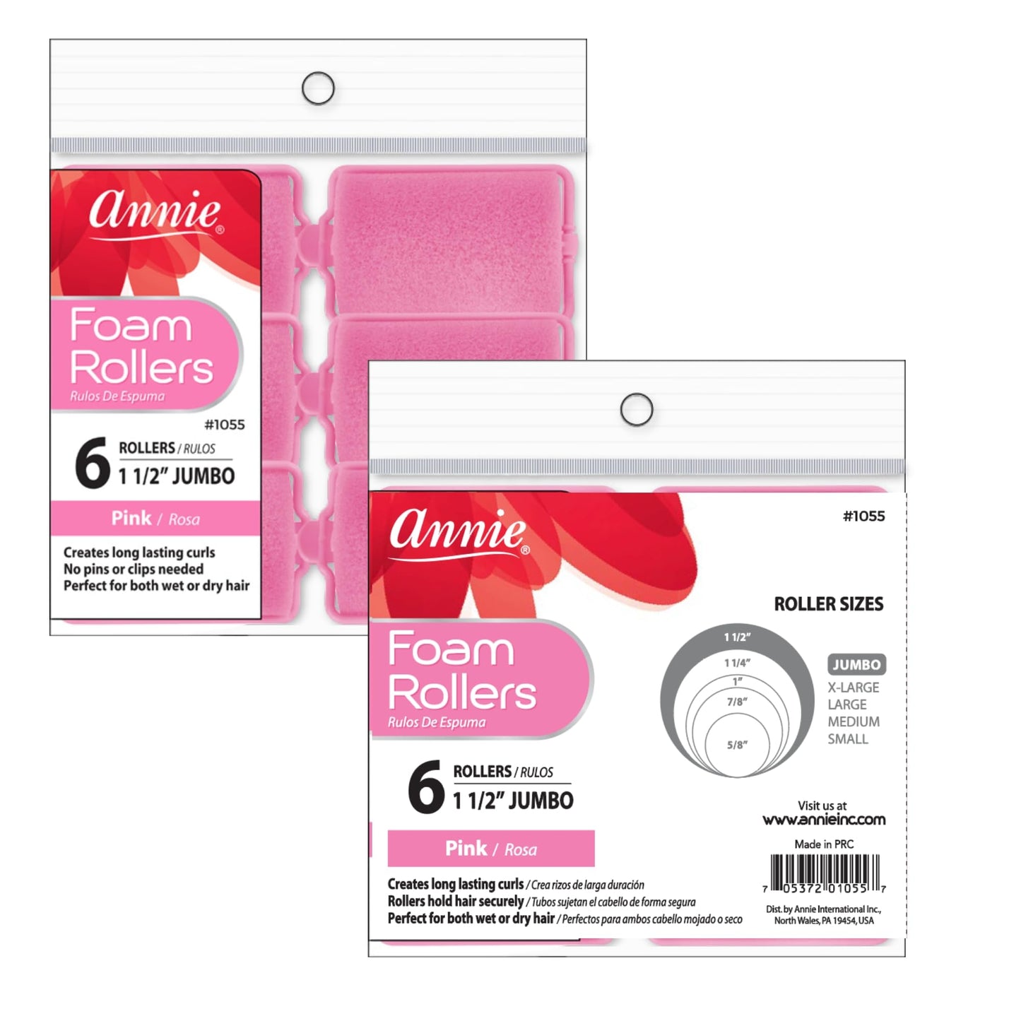 Annie Classic Foam Cushion Rollers #1055, 6 Count Pink Jumbo 1-1/2 Inch Beauty & Personal Care Annie