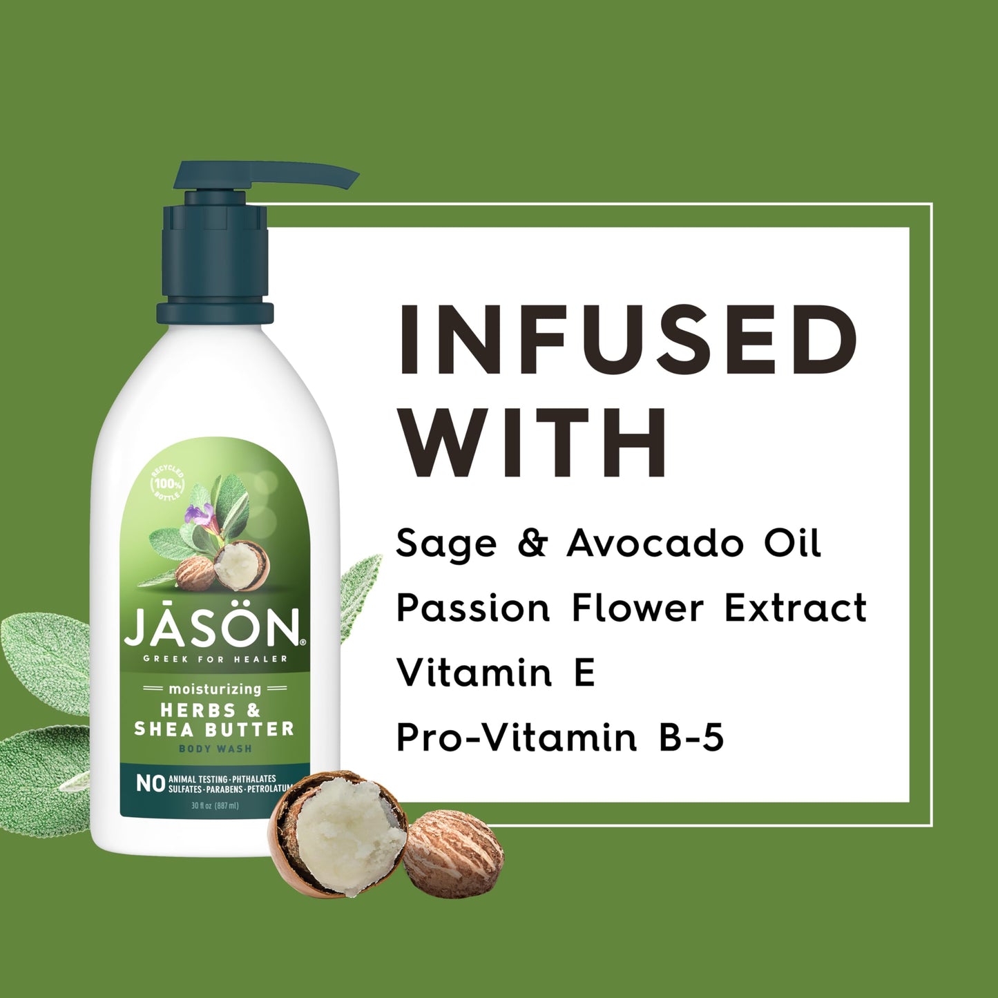 JASON Herbs and Shea Butter Moisturizing Body Wash, For a Gentle Feeling Clean, 30 Fluid Ounces Beauty & Personal Care JASON