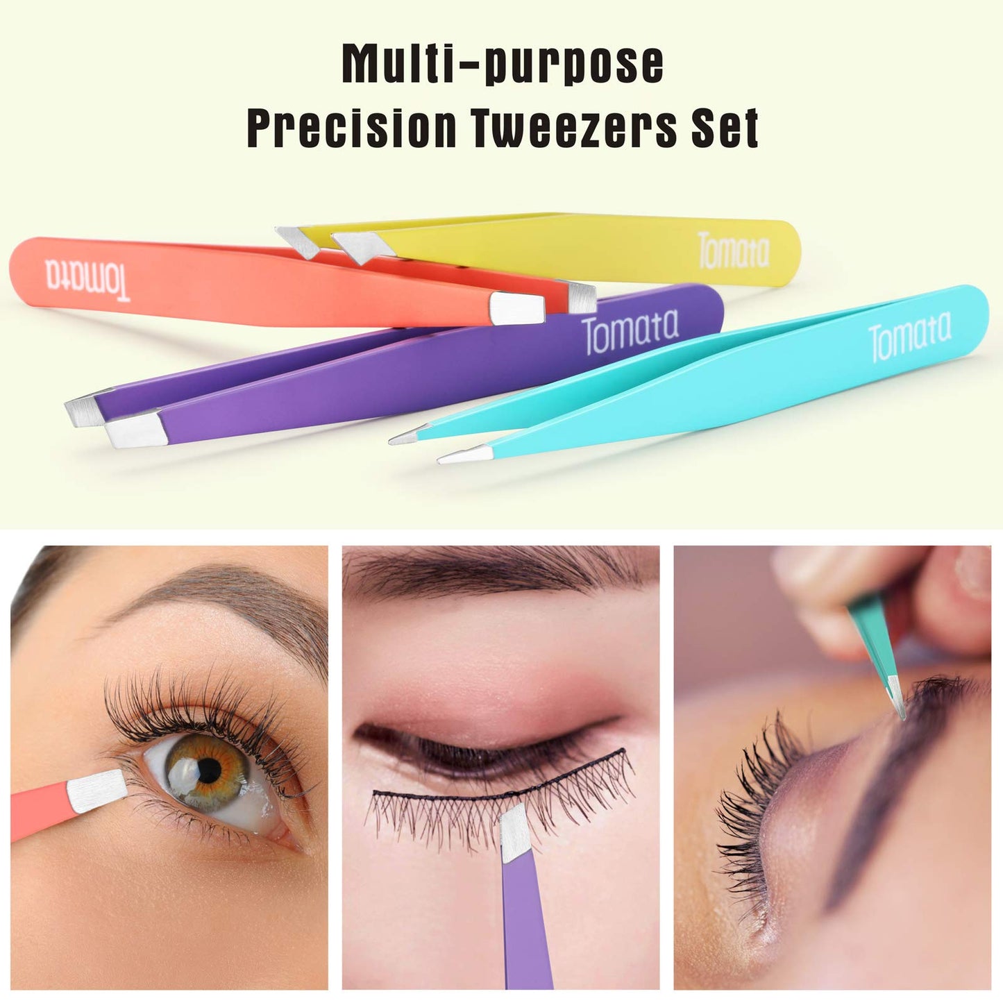 Tomata Tweezers for Eyebrows, Slant Tip and Pointed Eyebrow Tweezer Set Great Precision for Eyebrows Facial Hair, Ingrown Hair, Splinter, Blackhead Beauty & Personal Care Tomata