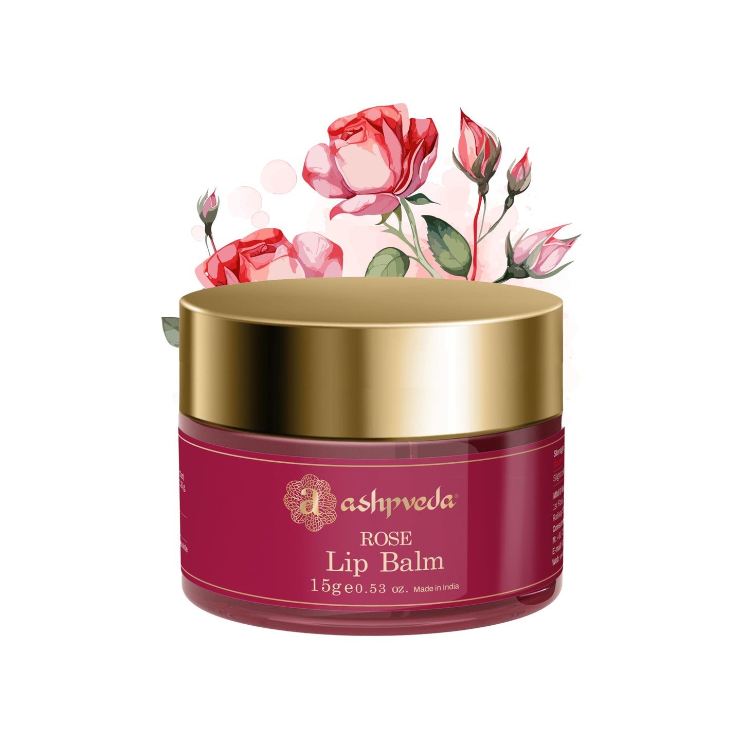Ashpveda Ayurvedic Rose Petal Lip Balm For Dry & Chapped Lips With Kokum Fruit, Rose Flowers and Almond Oil - Lip UV Protection & Nourishment - Lip Beauty and Personal Care Ashpveda