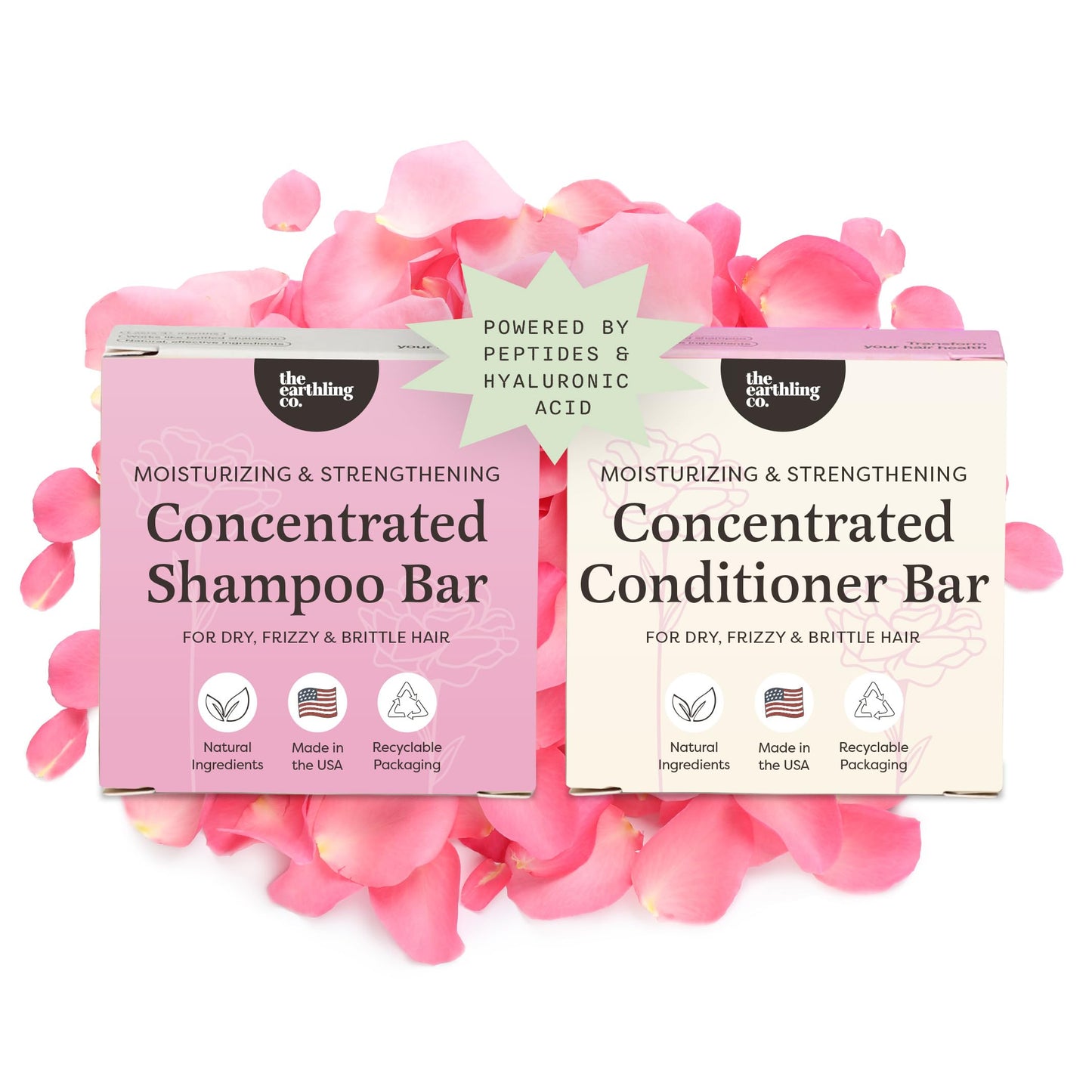 The Earthling Co. Moisturizing Peptide Shampoo & Conditioner Bar Set For Hair Growth, Strength, Repair & Split Ends - Sulfate & Paraben Free Beauty & Personal Care The Earthling Co.