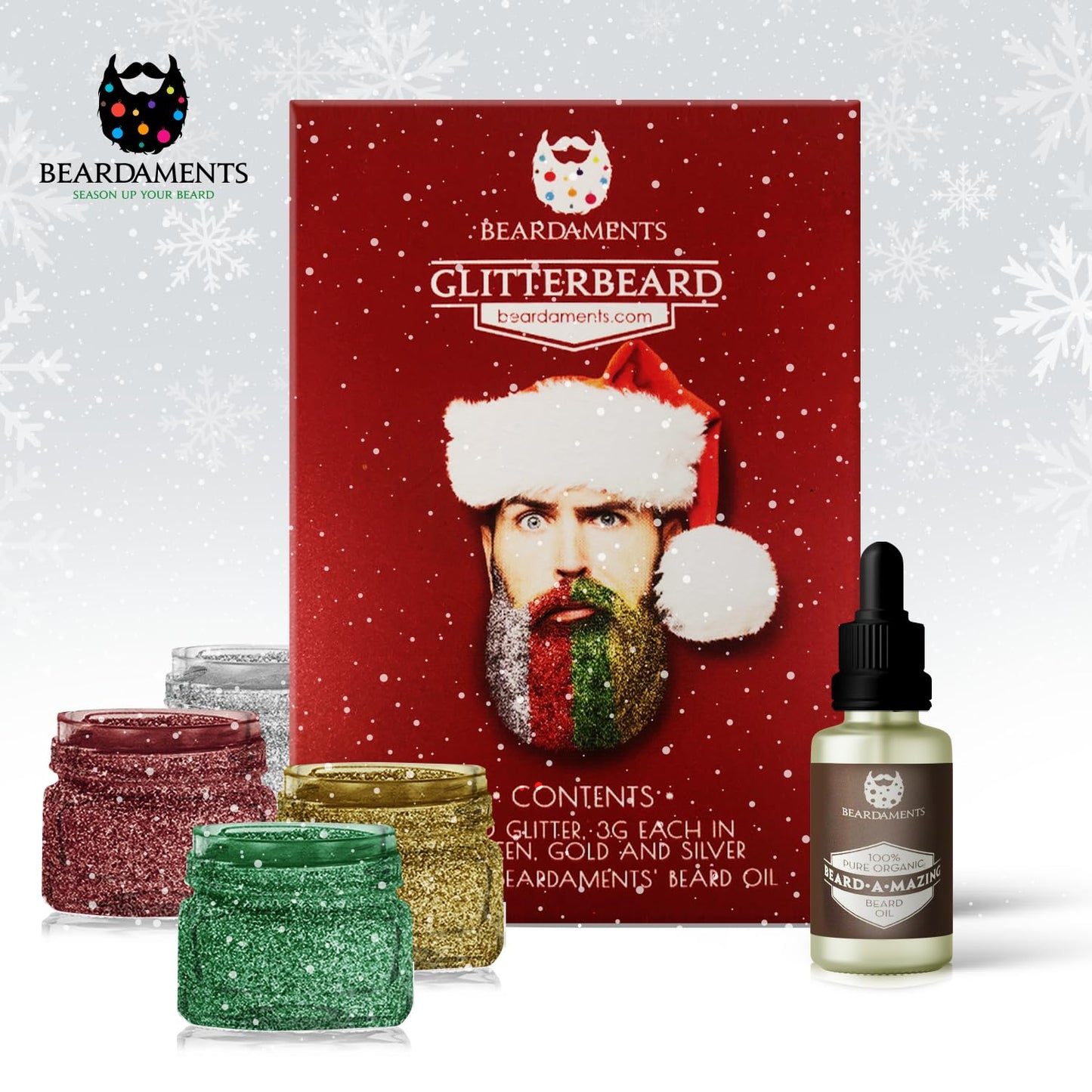 Beardaments Glitterbeard Kit with Application Oil - Long-Lasting Sparkle for Festive Fun - Easy No Mess Application Beard Glitter for Men (4 Colors) Beauty and Personal Care Beardaments