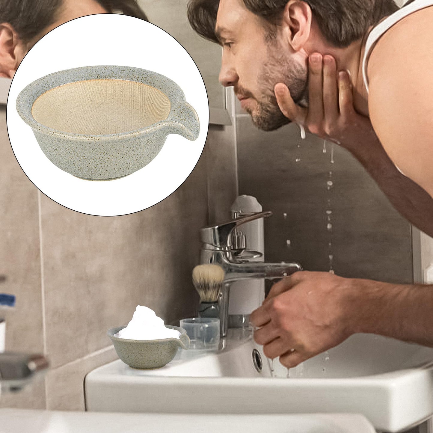 Linkidea Ceramic Shaving & Beard Grooming Bowl for Men, Wide Mouth Lathering Cup for Wet Razors, Traditional Shave Cream Cup (Grey) Beauty and Personal Care Linkidea