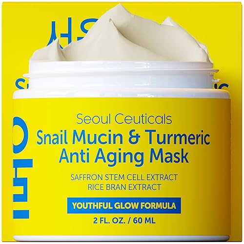 SeoulCeuticals Korean Face Mask Skin Care - Snail Mucin Turmeric Mask for Face - Cruelty Free K Beauty Anti Aging Face Mask for Healthy, Youthful Glow Beauty & Personal Care SeoulCeuticals