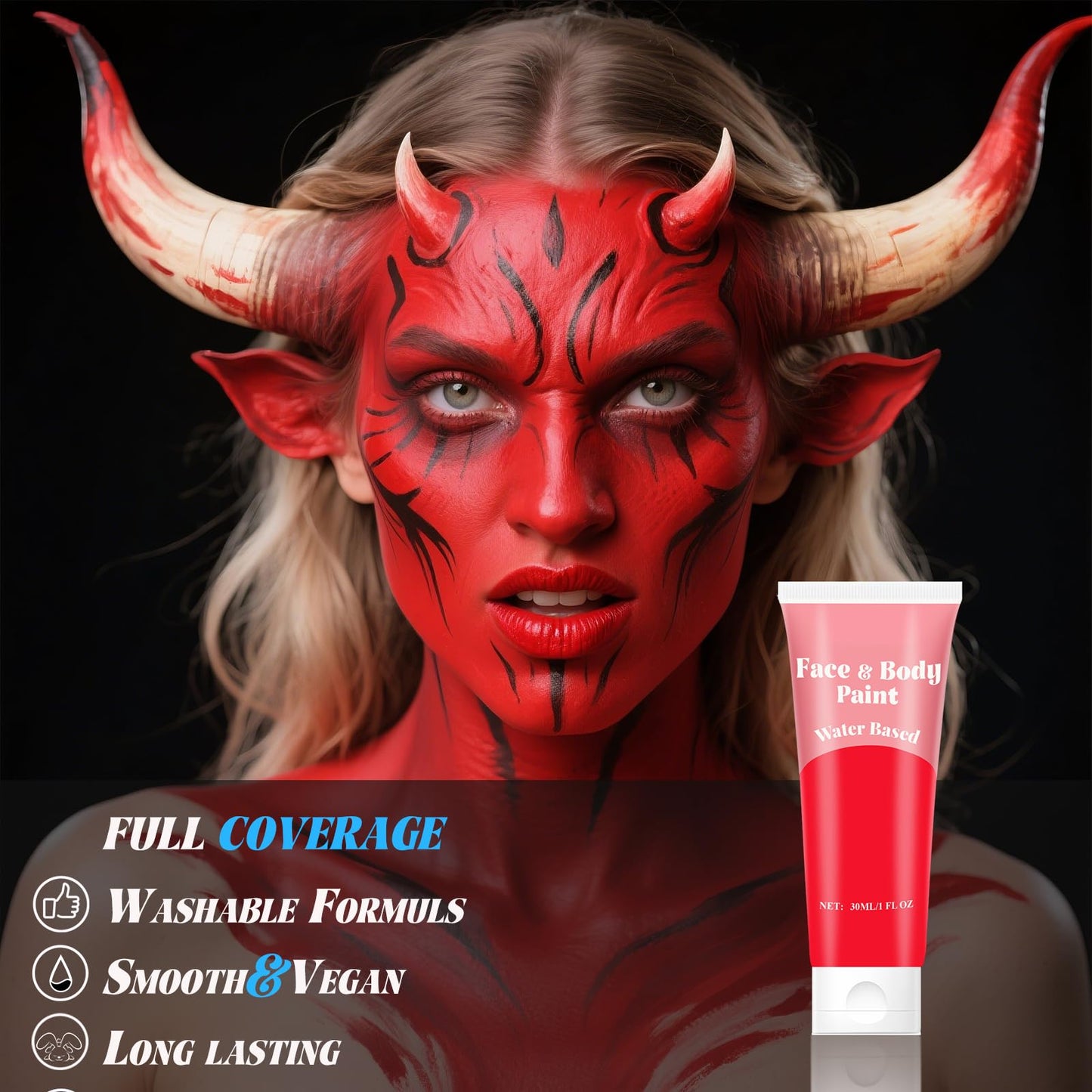 Red face body paintRed Water Based Face Body Paint?Washable Face Paint For Devil Clown Nose Red Body Paint for Halloween SFX Cosplay Costumes Beauty & Personal Care TUHPIBK