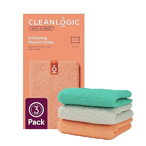Cleanlogic Body Exfoliating Cloth, Stretchy Exfoliator Bath and Shower Washcloths for Smooth and Softer Skin, Reusable Daily Skincare Tool, Assorted Beauty & Personal Care Cleanlogic