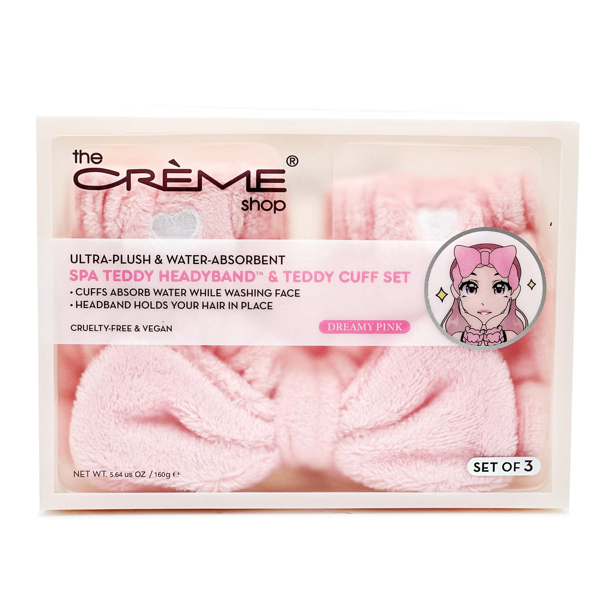The Crème Shop Spa Teddy Headyband & Teddy Cuff Set, Spa Headband + Face Washing Wristbands, Absorbant & Soft