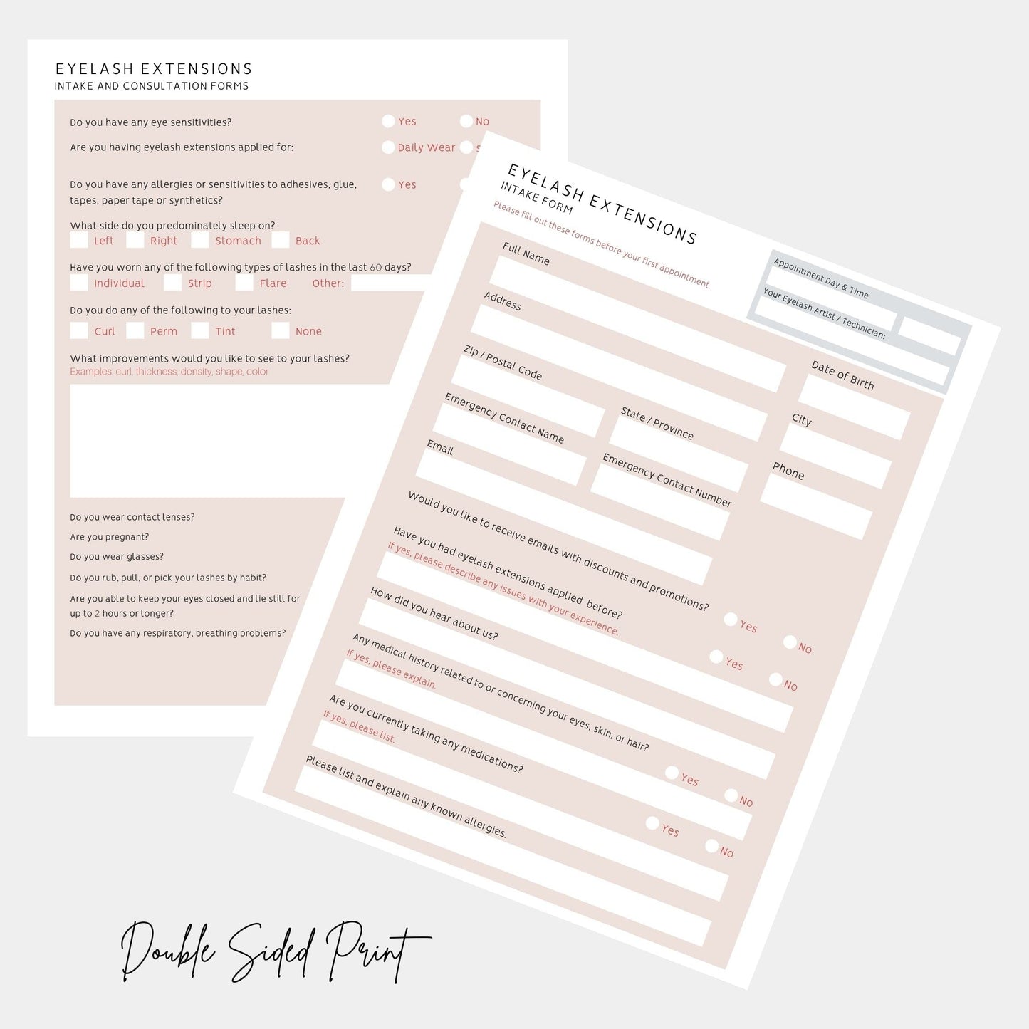 Lash Extension Eyelash Consent, Intake, Aftercare forms with Mapping | 100 Pack | 25 of each Consent, Intake, Aftercare, and Mapping Forms for Lash Beauty & Personal Care Lashicorn