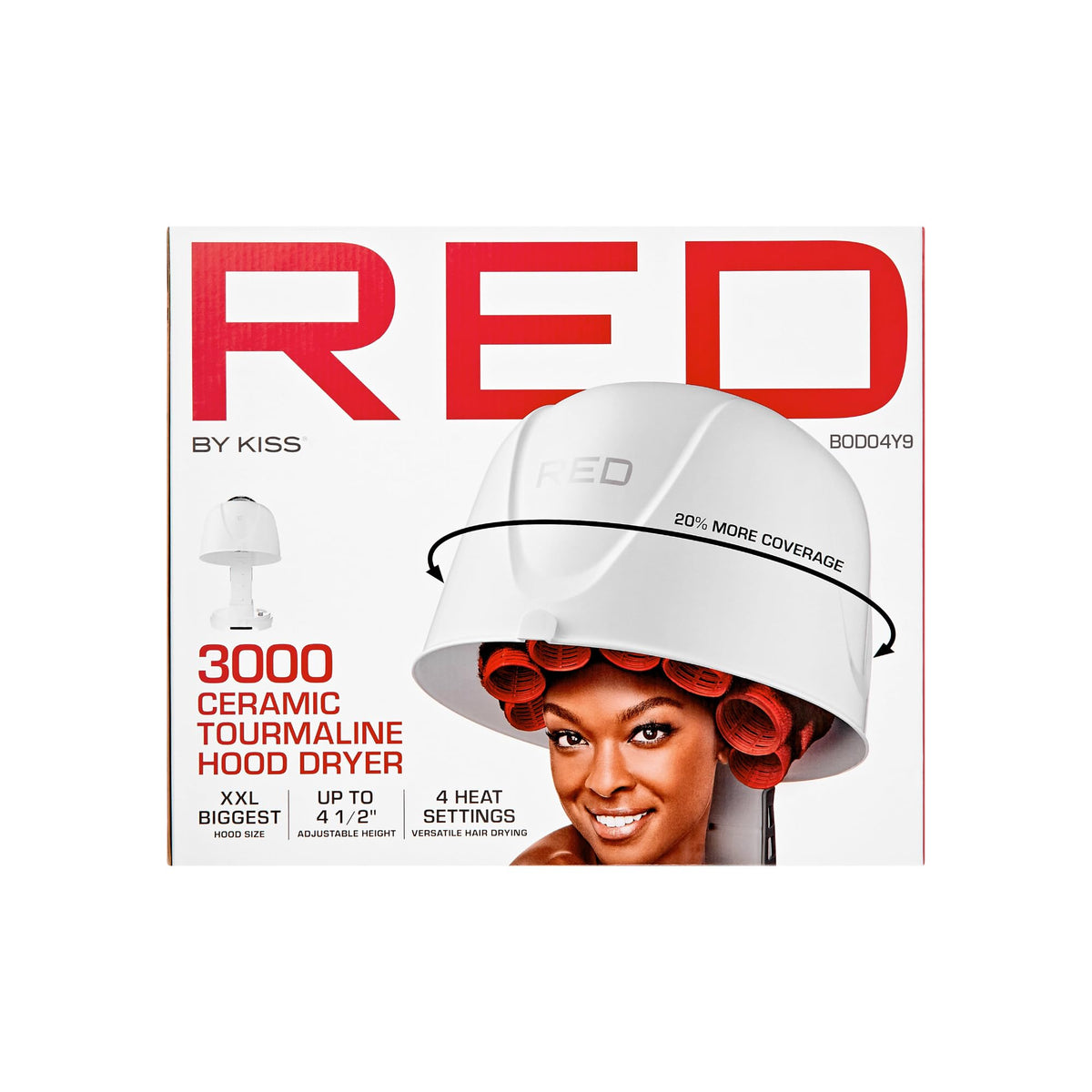 Red by Kiss 3000 Ceramic Tourmaline Professional Hood Dryer, 4 Heat Settings Blow Dryer for Home & Salon, Height Adjustable Convenient Big Hood Size