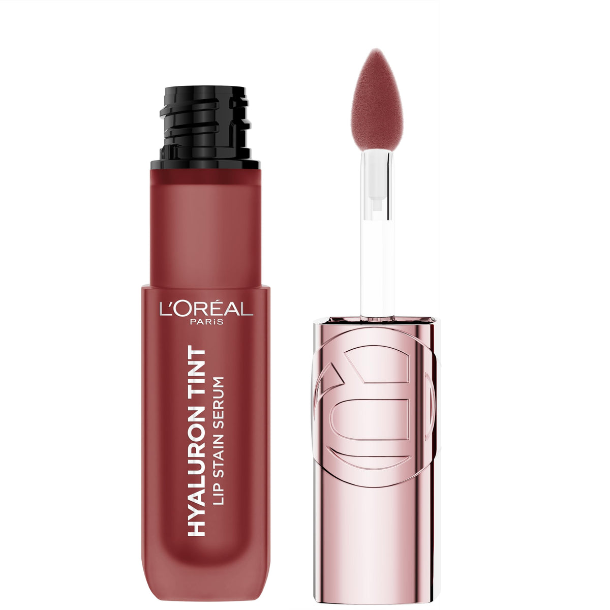 L'Oreal Paris Hyaluron Tint Lip Stain Serum, Long Lasting, Hydrating Lip Makeup Infused with Hyaluronic Acid, 521 Bordeaux Please (Deep Wine Red)