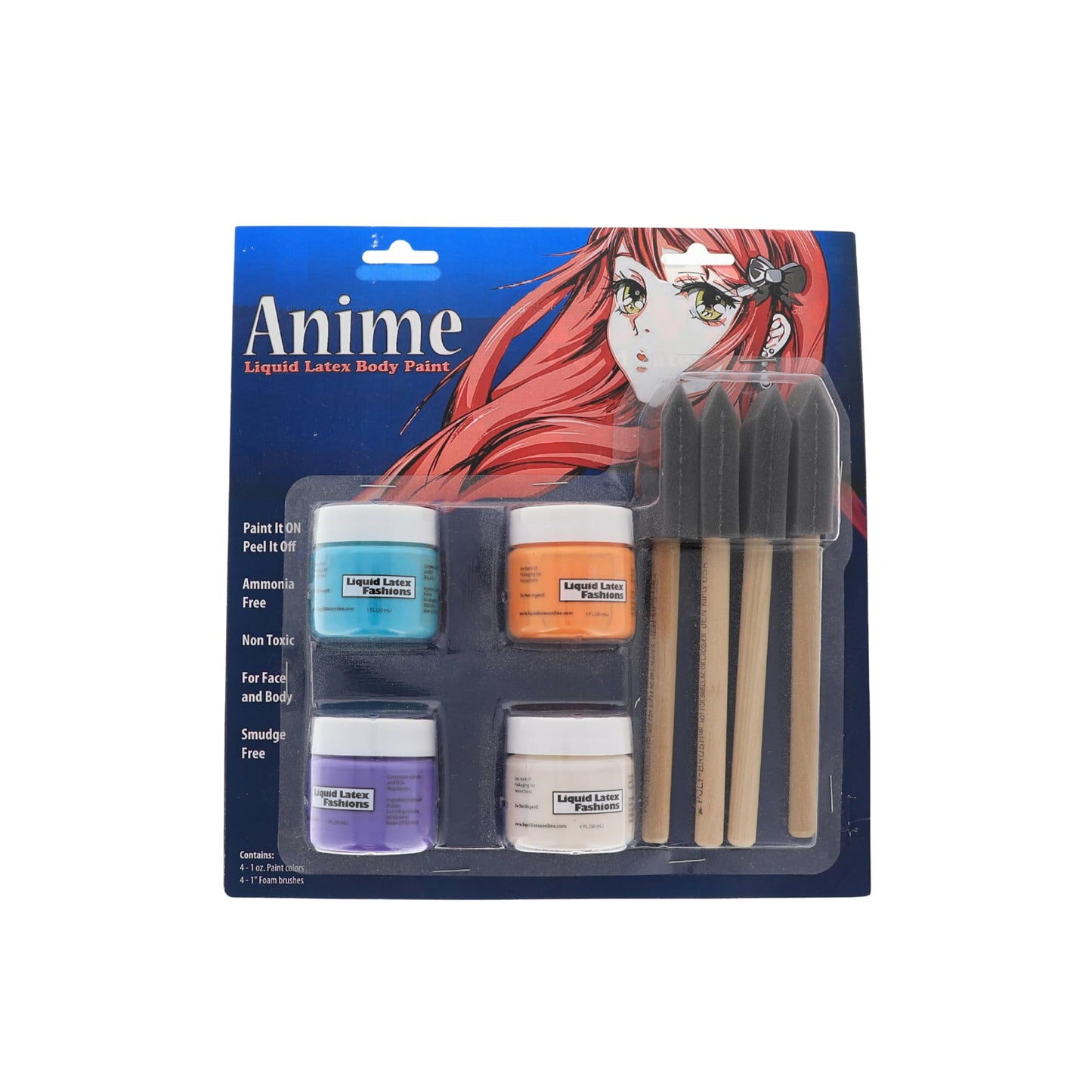 Anime Liquid Latex Body & Face Paint Kit - Four 1 fl oz (Teal • Orange • Purple • White) + 4 Precision Brushes - Cosplay, Conventions, Festivals Beauty & Personal Care Liquid Latex Fashions