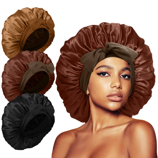 3Pcs Jumbo Bonnet for Sleeping, Silk Satin Hair Bonnets with Tie Band for Curly Hair Braids Beauty and Personal Care Kafteri Default Title