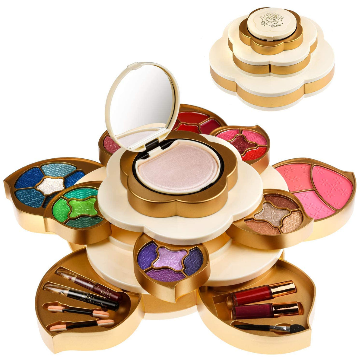 CoralBeau All In One Makeup Kit for Teens and Women - Flower Makeup Set for Girls 10-12 - Pigmented Eyeshadows, Lip Creams, Blushes, Concealer and