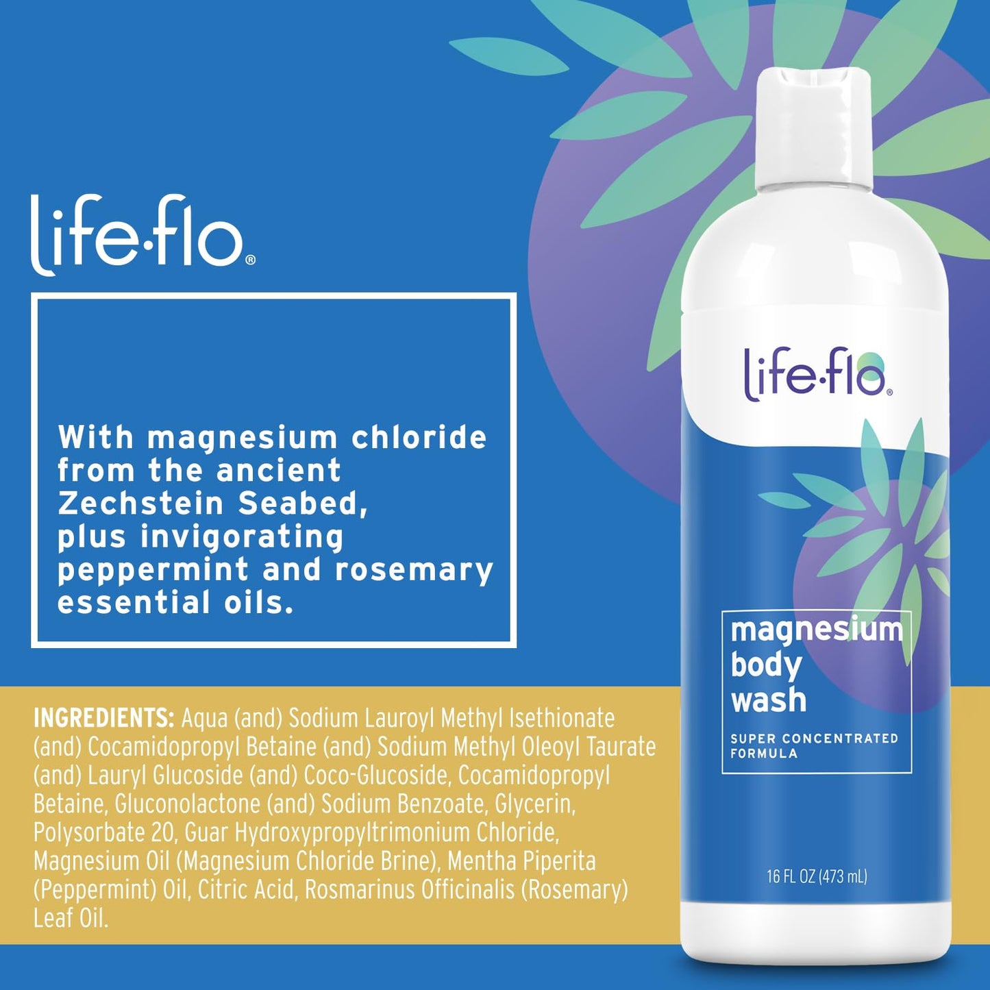 LIFE-FLO Magnesium Body Wash, Refreshing, Moisturizing Liquid Soap with Magnesium Chloride from the Zechstein Seabed, Peppermint Oil and Rosemary Oil Beauty & Personal Care LIFE-FLO