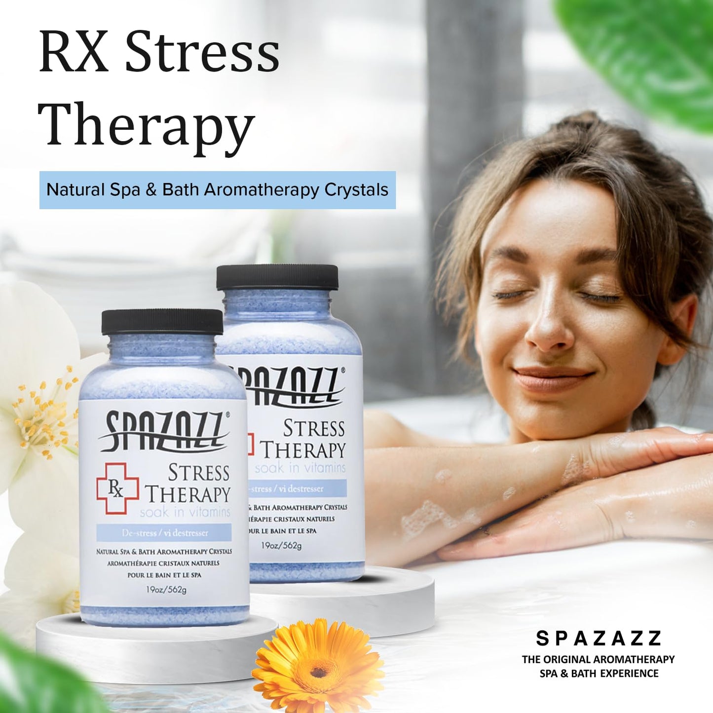 Spazazz Rx Stress Therapy Natural Spa & Bath Salt Aromatherapy Crystals- 2 Pack 19oz De-Stress - Calming & Relaxing Natural Aroma & Magnesium Mineral Beauty and Personal Care Spazazz