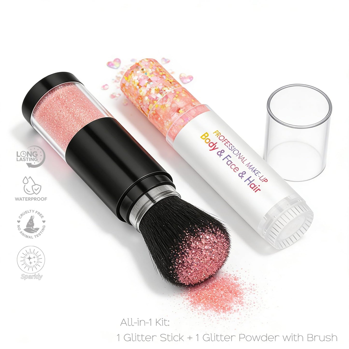 Holographic Mermaid Glitter Makeup Kit: 2-in-1 Body & Face Stick & Loose Powder with Built-in Brush for Festival, Rave, Concert, Carnival | Shimmery Beauty & Personal Care FindinBeauty